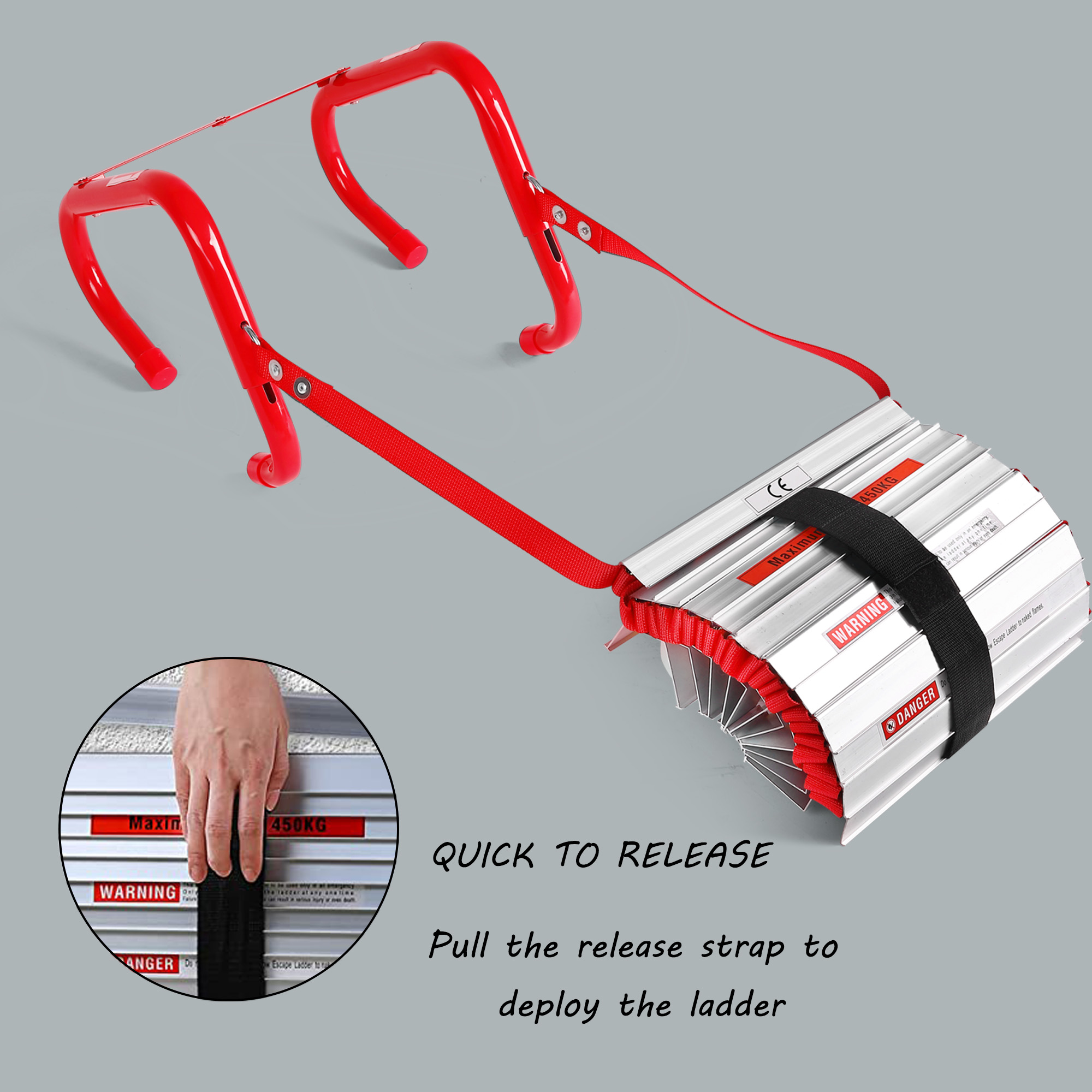 Emergency Escape Ladder Fire Ladder 2 Story Portable Safety Ladder with Anti-Slip Rungs, 15 Ft