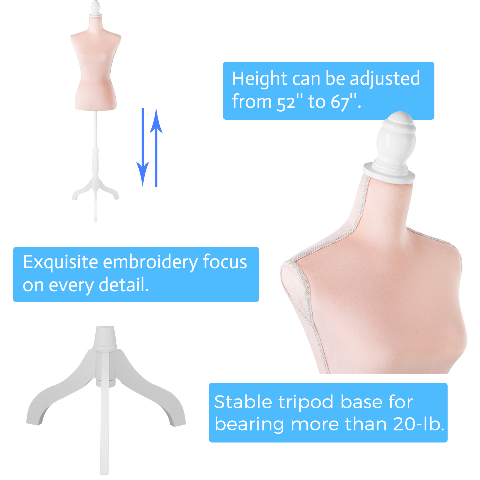 Female Dress Form Mannequin Torso Adjustable Height Mannequin Body with Tripod Stand for Clothing Dress Jewelry Display, Black