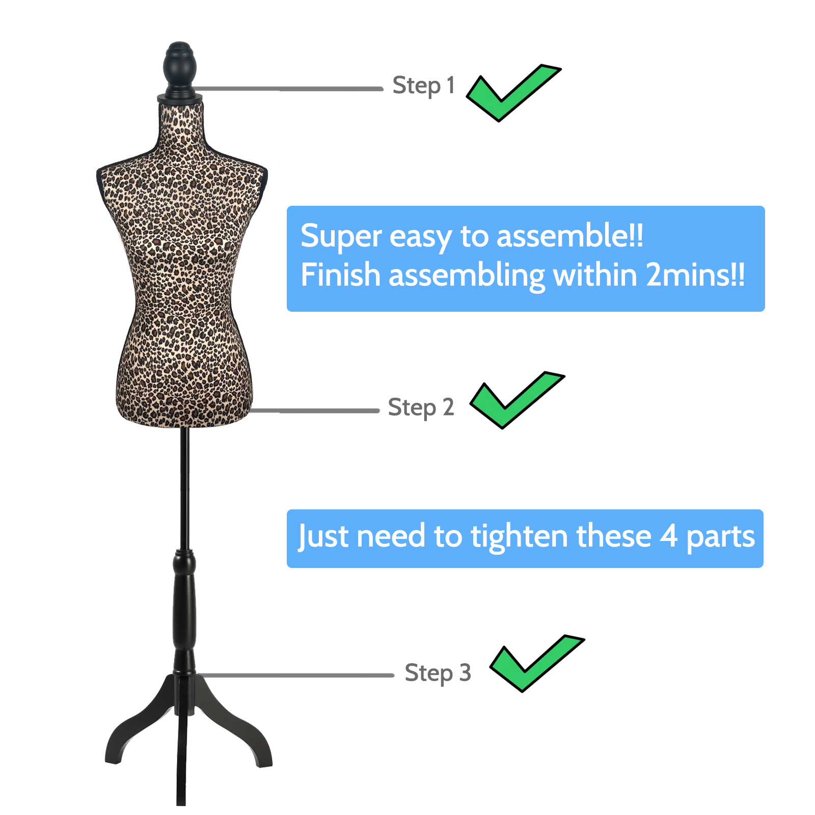 Female Dress Form Mannequin Torso Adjustable Height Mannequin Body with Tripod Stand for Clothing Dress Jewelry Display, Black