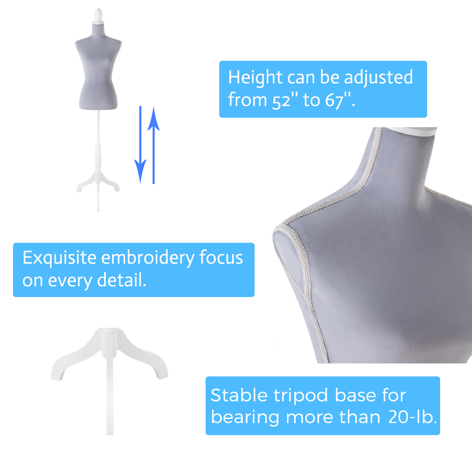 Female Dress Form Mannequin Torso Adjustable Height Mannequin Body with Tripod Stand for Clothing Dress Jewelry Display, Black