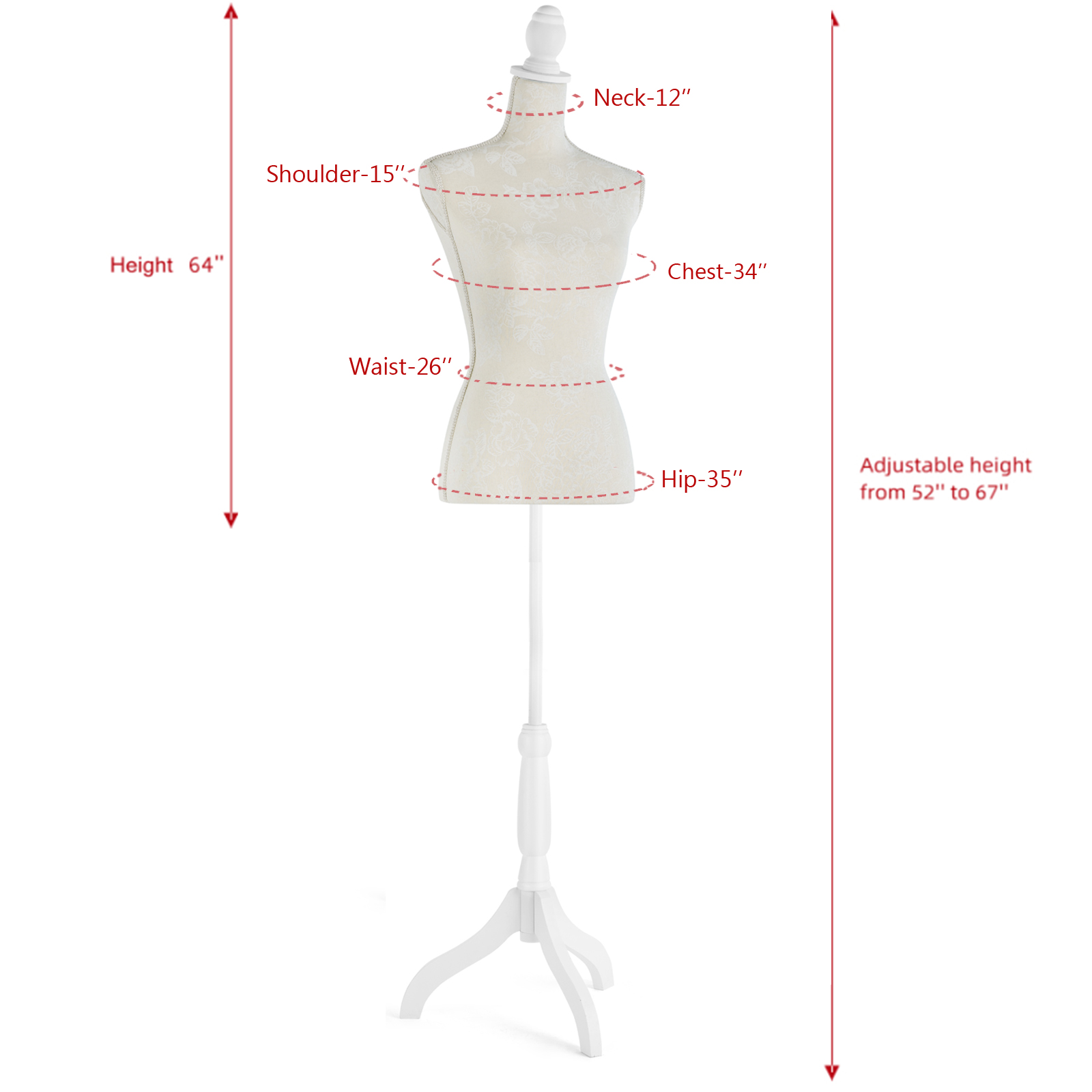 Female Dress Form Mannequin Torso Adjustable Height Mannequin Body with Tripod Stand for Clothing Dress Jewelry Display, Black