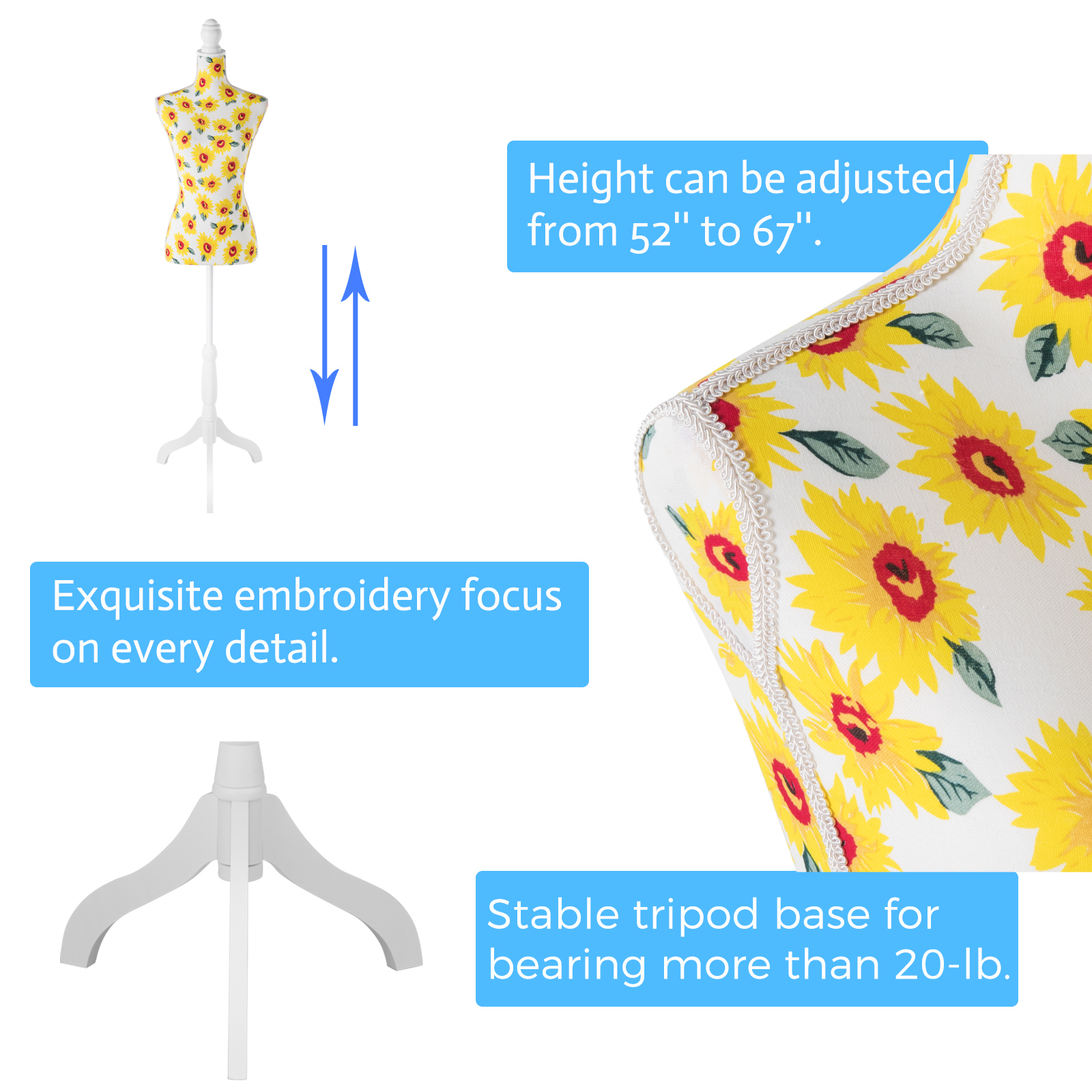 Female Dress Form Mannequin Torso Adjustable Height Mannequin Body with Tripod Stand for Clothing Dress Jewelry Display, Black