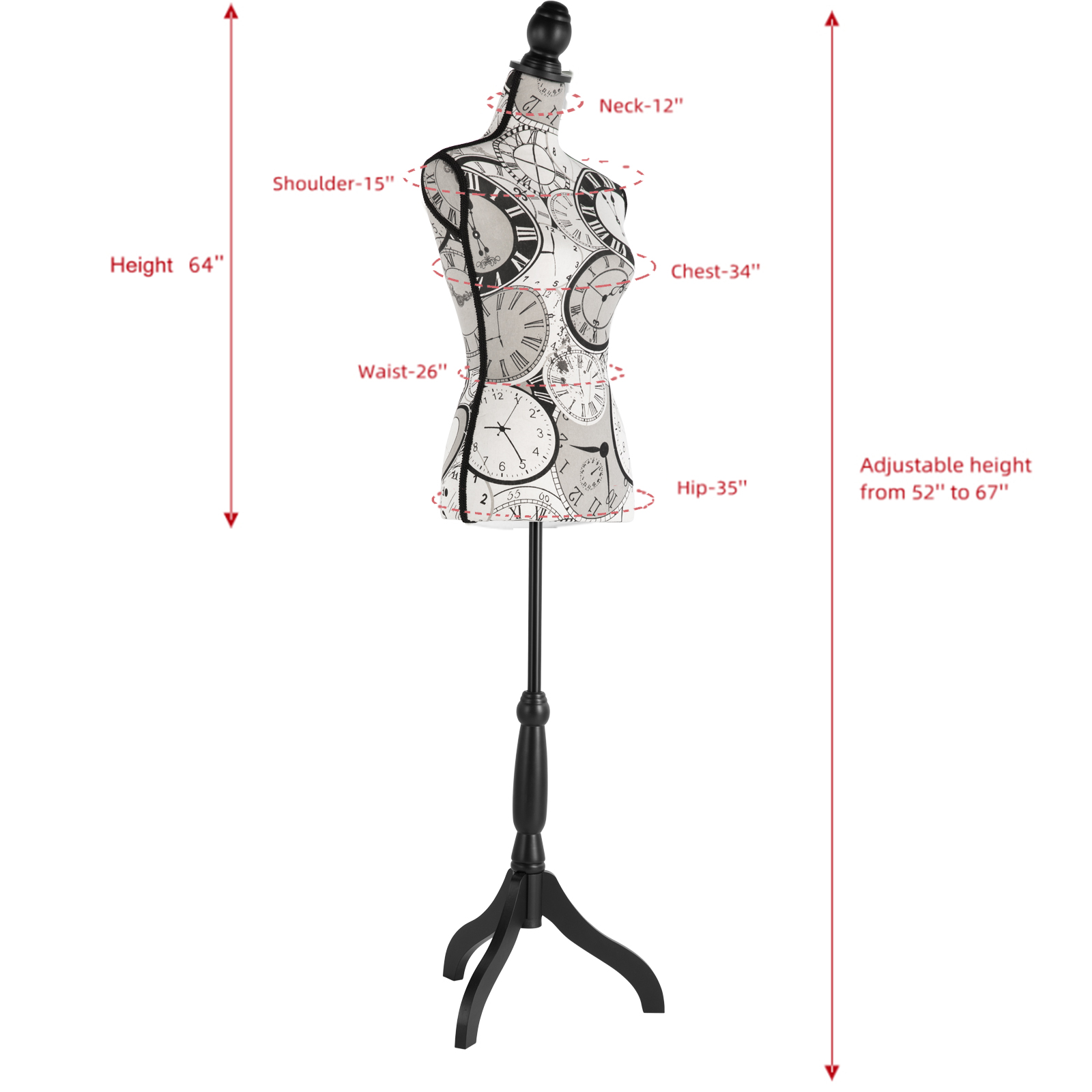 Female Dress Form Mannequin Torso Adjustable Height Mannequin Body with Tripod Stand for Clothing Dress Jewelry Display, Black