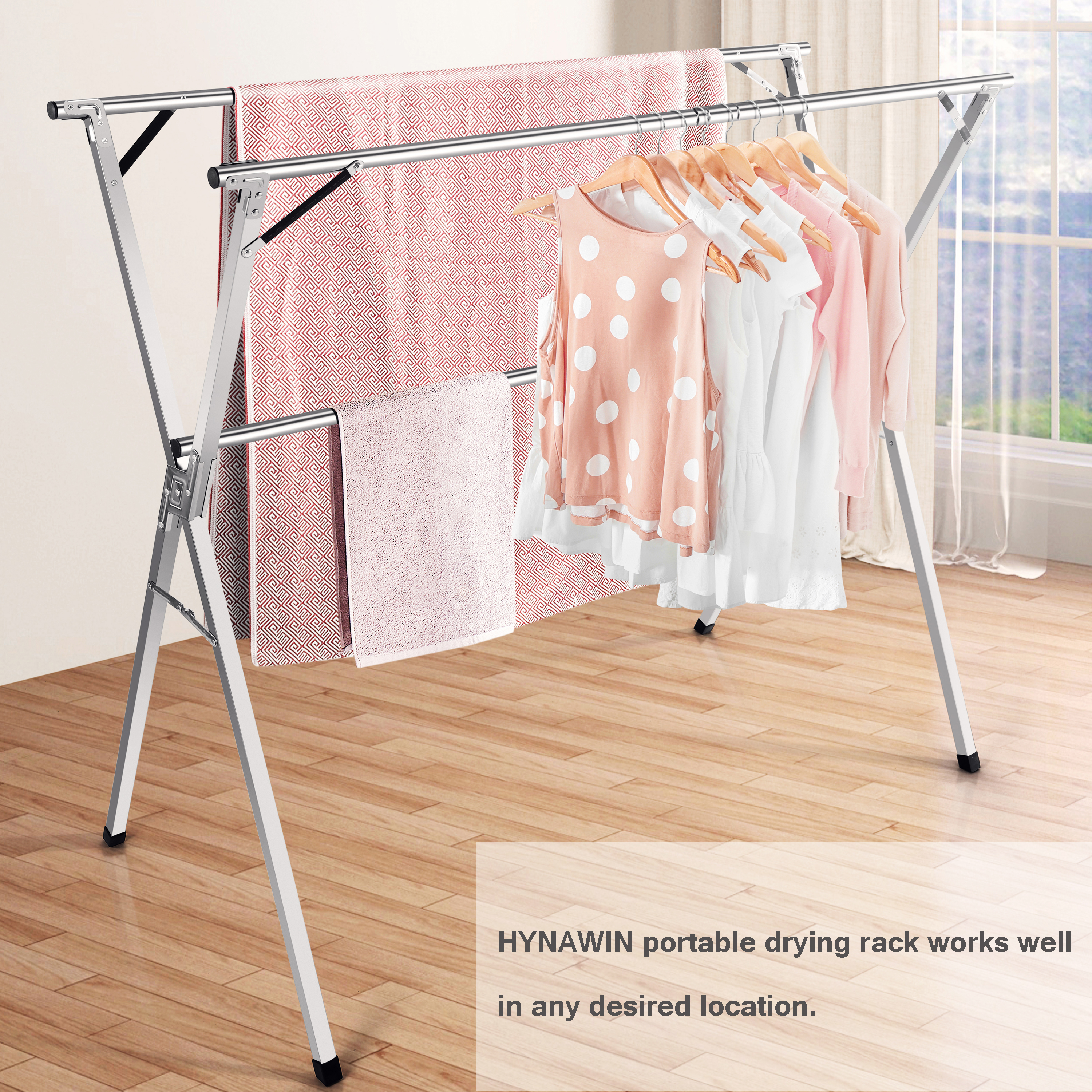 Clothes Drying Racks, Upgraded Stainless Steel Laundry Drying Rack, Heavy Duty Collapsible Garment Rack, Clothes Storage Rack for Indoor Outdoor, 1.5M/59 in