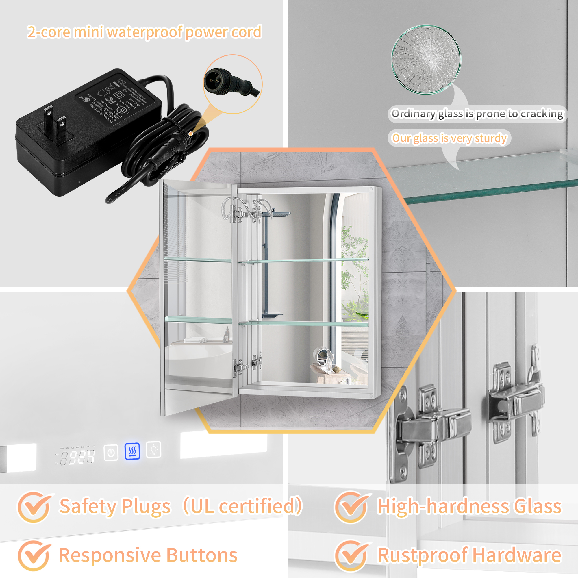 HYNAWIN 27.56"x 19.69" LED Bathroom Mirror, Anti-Fog Vanity Mirror, Wall-Mounted Vanity Mirror with Sensor Light and Storage, Lighted Medicine Cabinet with Mirror, Defogger