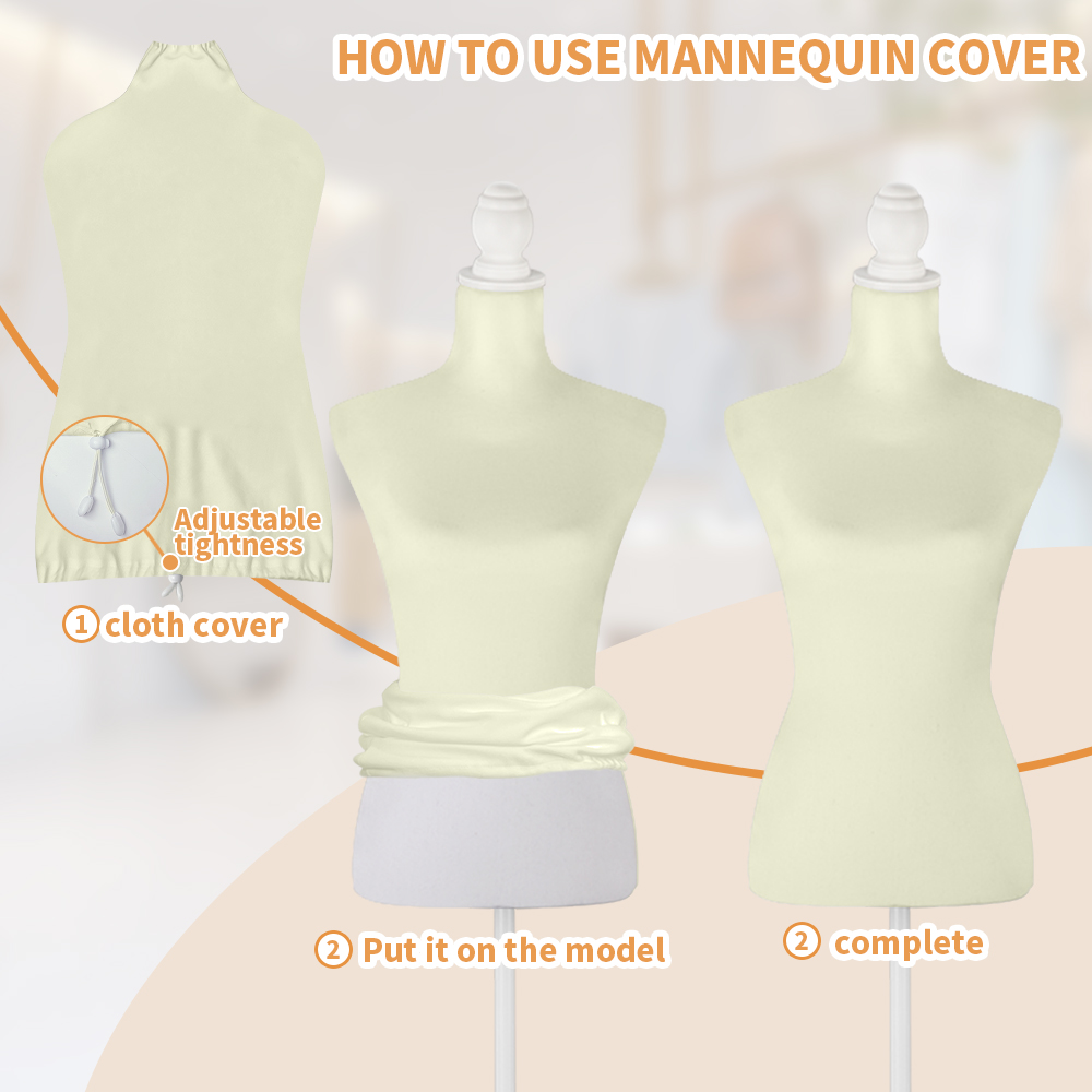 Female Dress Form Mannequin Torso White Mannequin Body with Beige Torso Cover and Adjustable Tripod Stand for Clothing Dress Jewelry Display