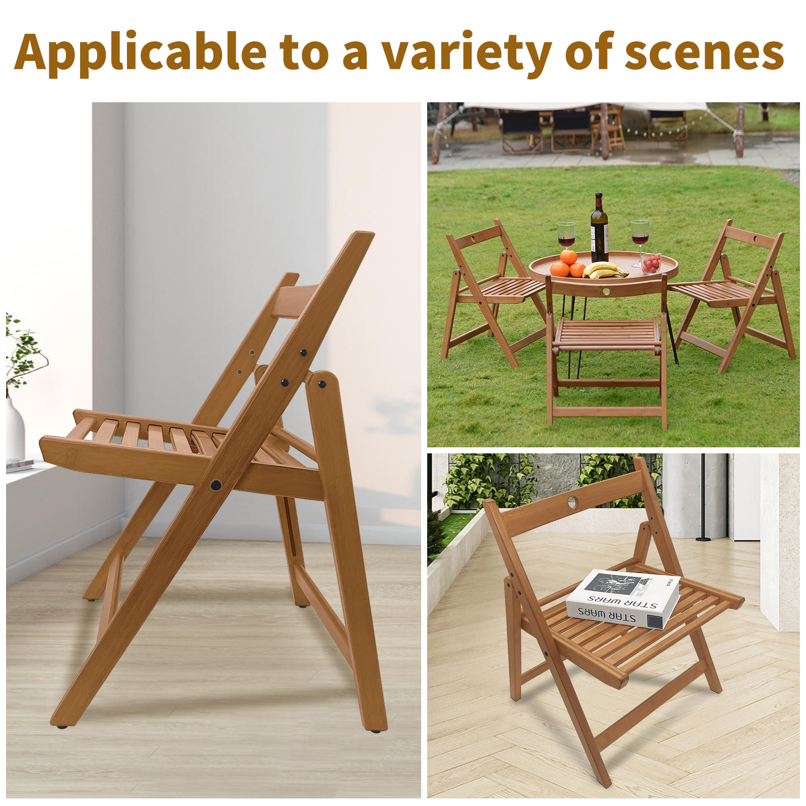 HYNAWIN Outdoor Folding Chair, Small Pastoral Retro Camping Chair, Bamboo Lounge Patio Chair for Garden, Lawn, Deck, Beach, Backyard and Campfire