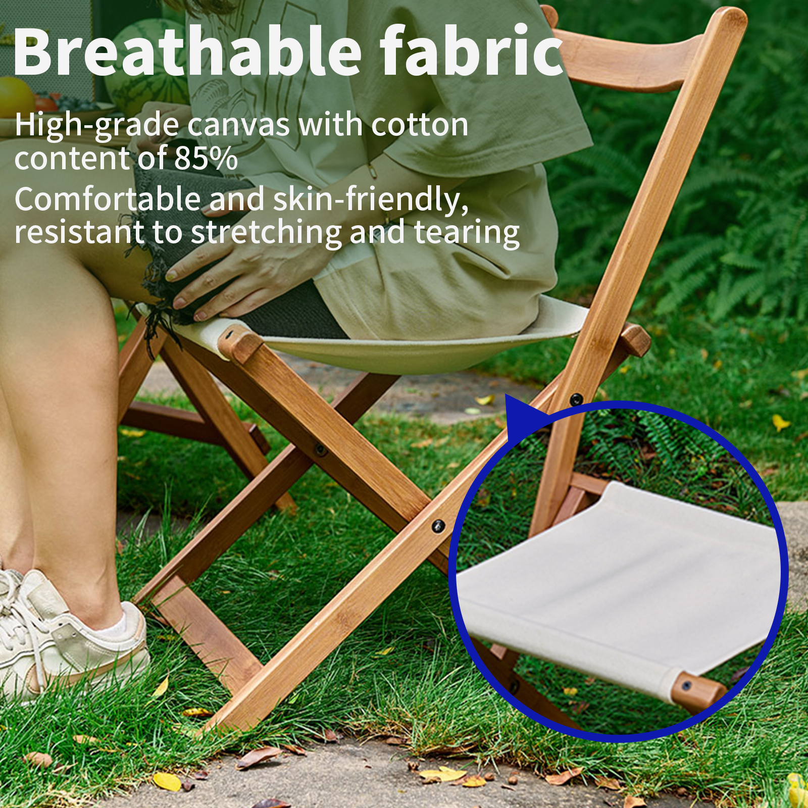 HYNAWIN Folding Camping Chair, Portable Stool for Indoor and Outdoor Use, Bamboo Chair with Canvas Seat Surface, Folding Chair for Camping, Hiking and Fishing