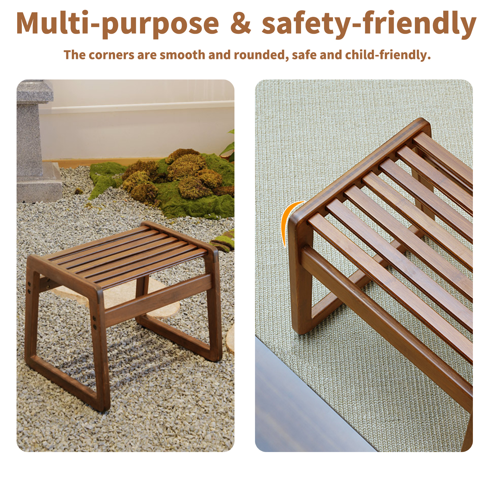 HYNAWIN Small Short Stool, Handcrafted Bamboo Slatted Stool , Square Step Stool  for Kids,  Shoe Changing Stool , 11.8" Low Stool for Kitchen, Bathroom, Bedroom and Porch 