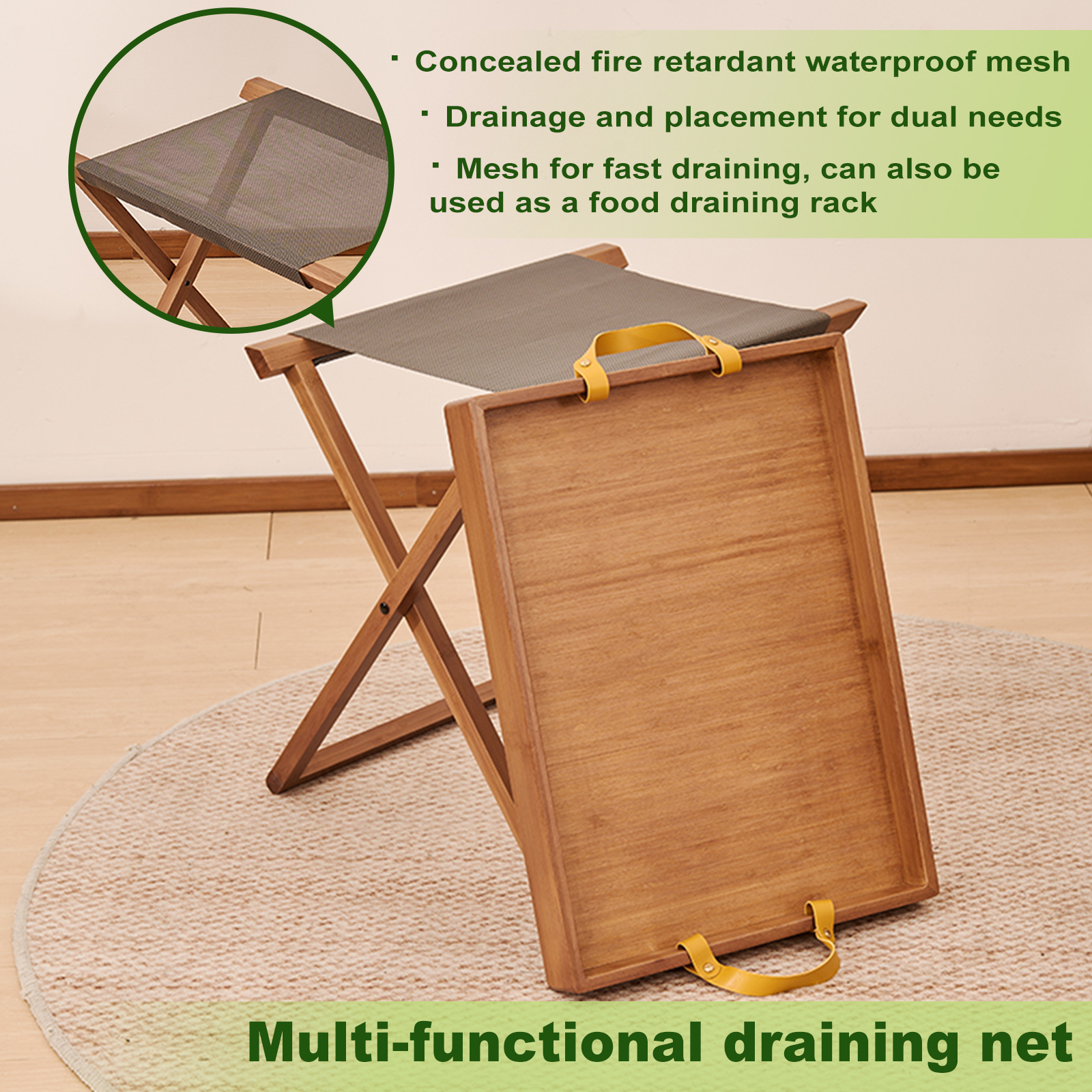 Portable Side Table,Folding Bamboo Breakfast and Snack Tray Table with Handle,Portable Camping Table