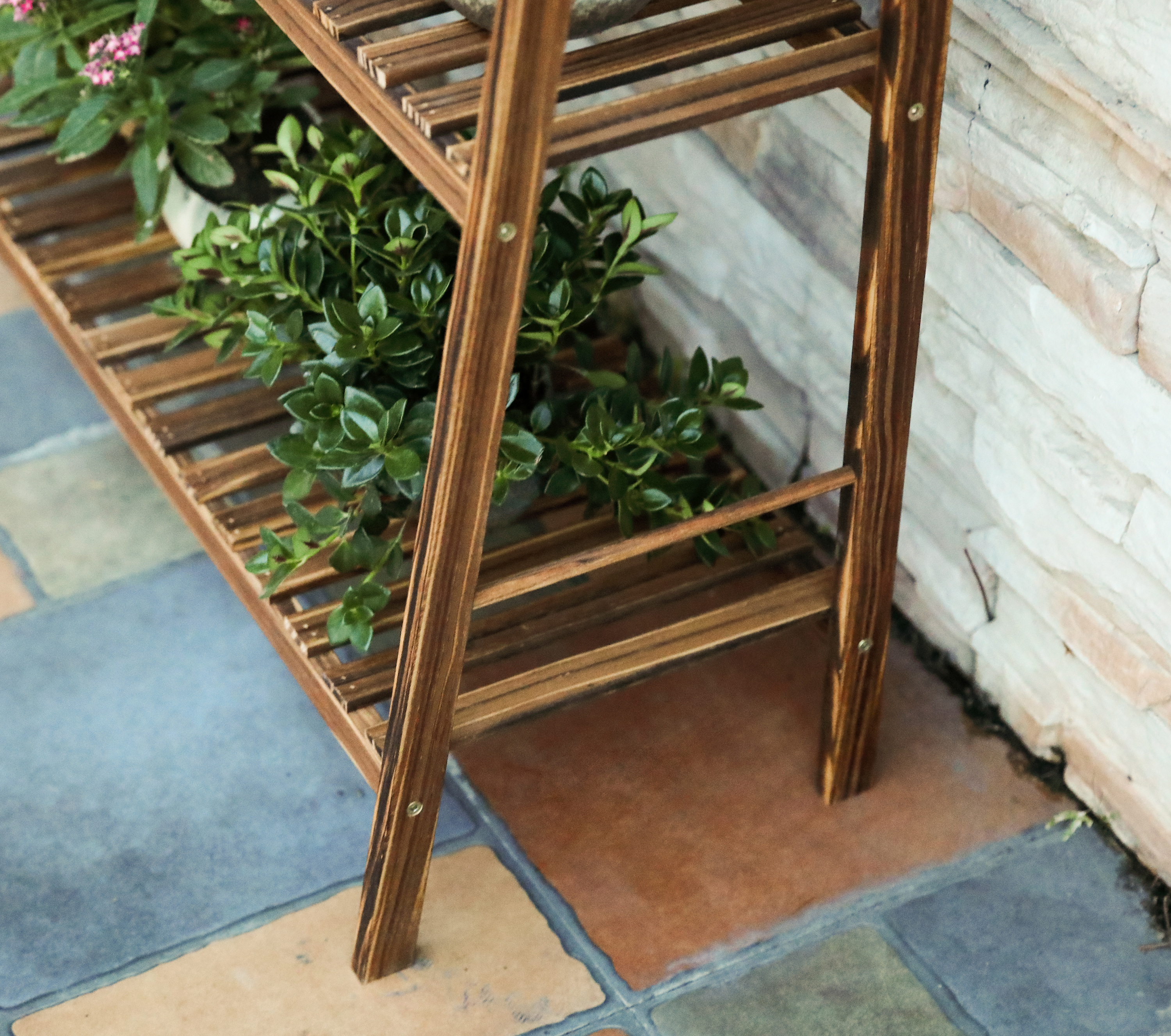 Wood Plant Stands, 3 Tiers Plant Rack, Carbonized Plant Holder, Vertical Tiered Plant Ladder Shelf, Indoor Outdoor Display Rack for Patio Garden Balcony Yard