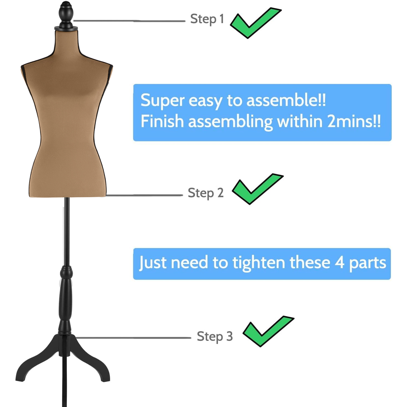 Female Dress Form Mannequin Torso Adjustable Height Mannequin Body with Tripod Stand for Clothing Dress Jewelry Display, Black