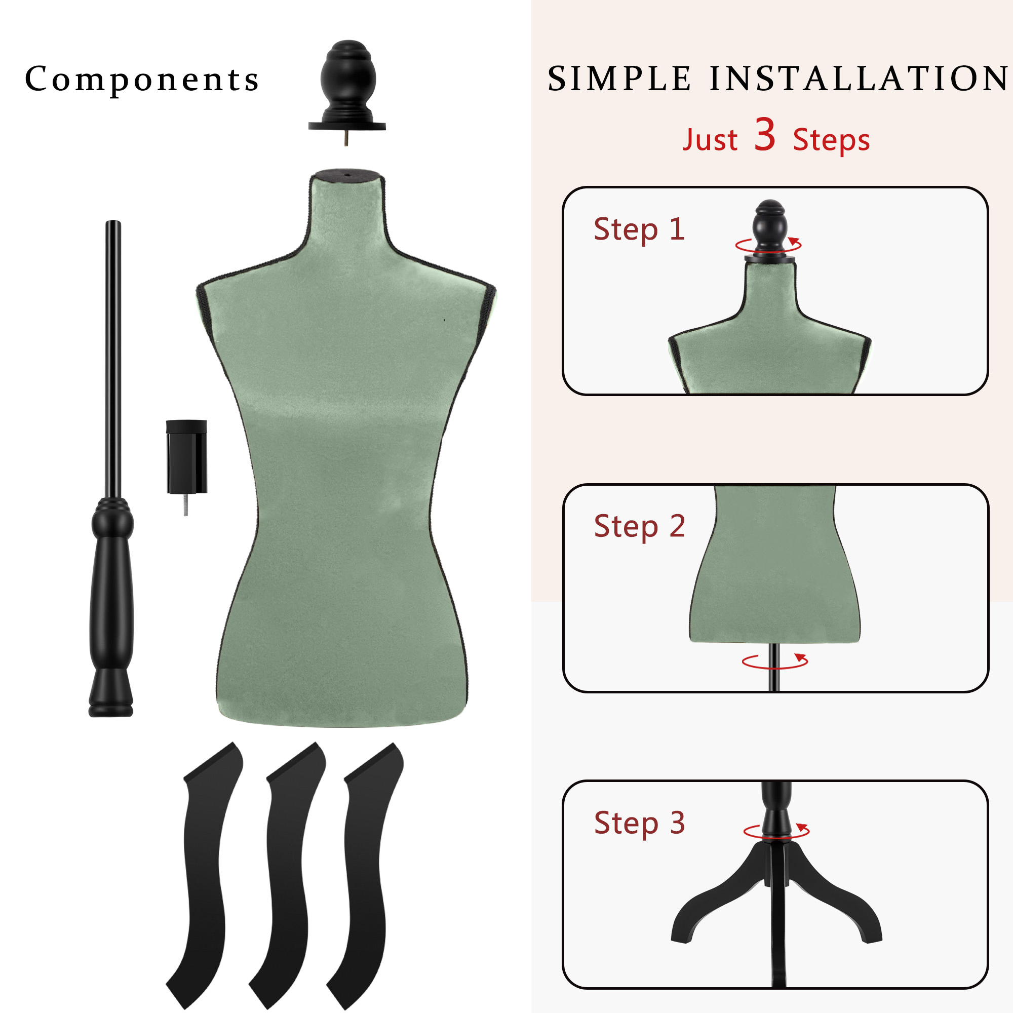 Female Dress Form Mannequin Torso Adjustable Height Mannequin Body with Tripod Stand for Clothing Dress Jewelry Display, Black