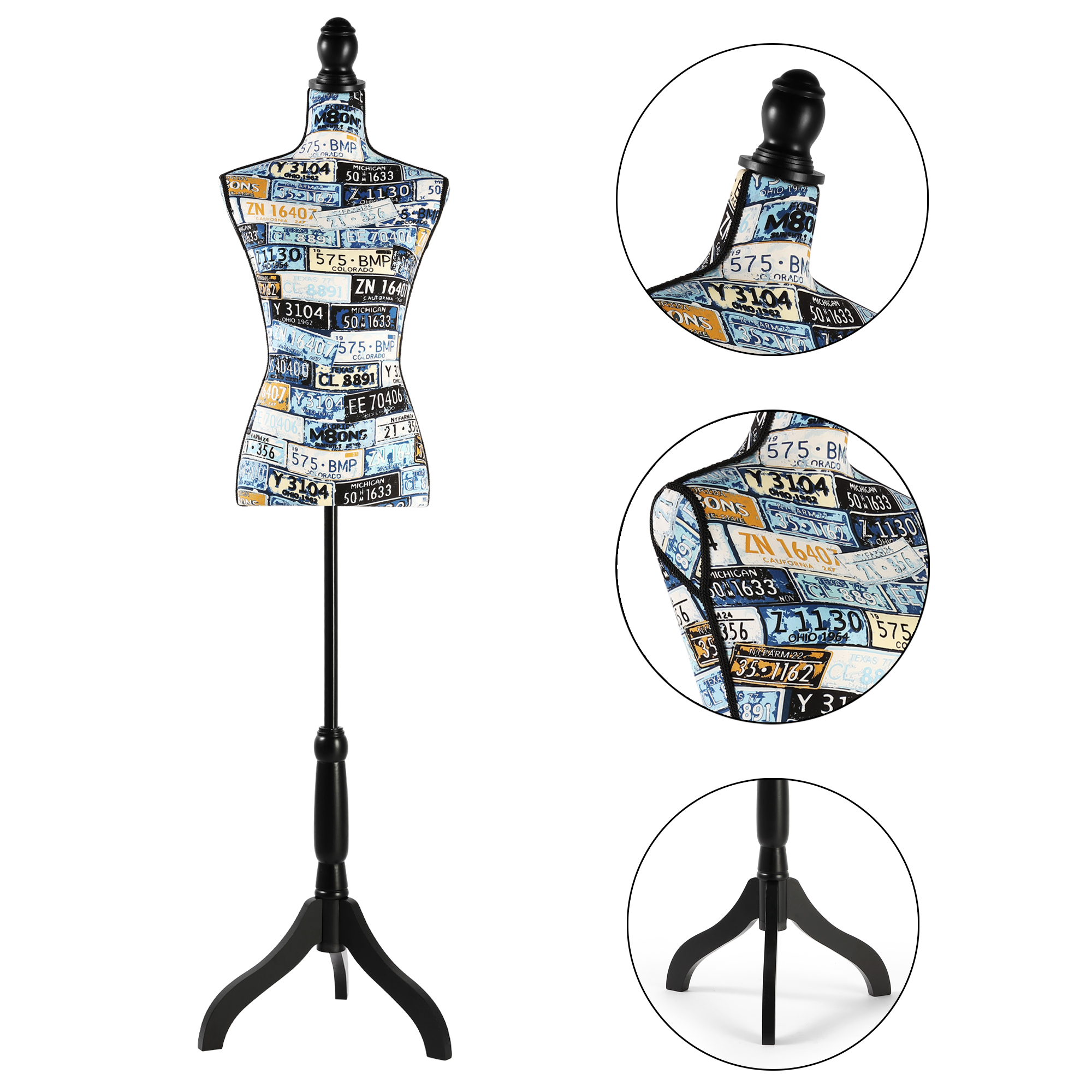 Female Dress Form Mannequin Torso Adjustable Height Mannequin Body with Tripod Stand for Clothing Dress Jewelry Display, Black