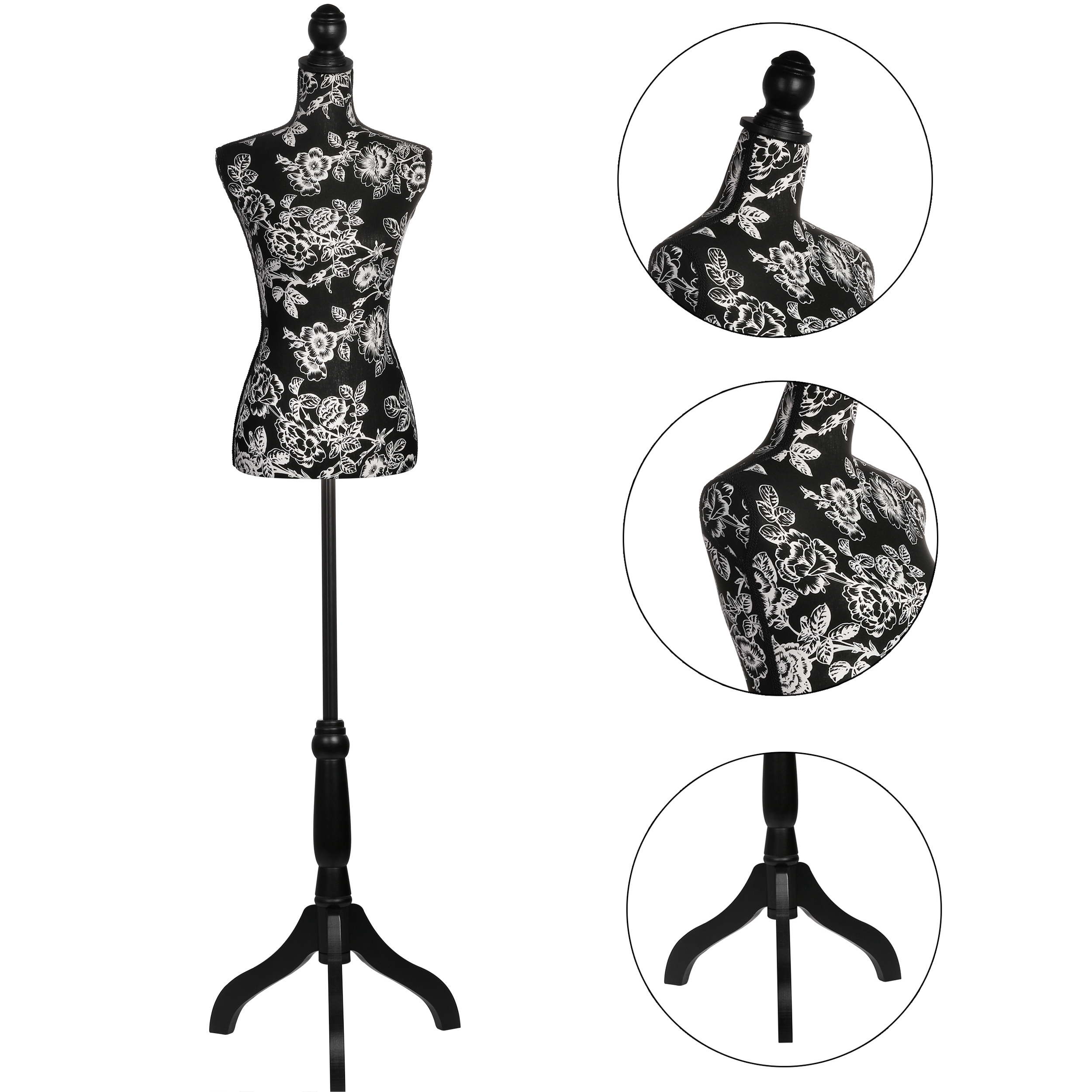 Female Dress Form Mannequin Torso Adjustable Height Mannequin Body with Tripod Stand for Clothing Dress Jewelry Display, Black