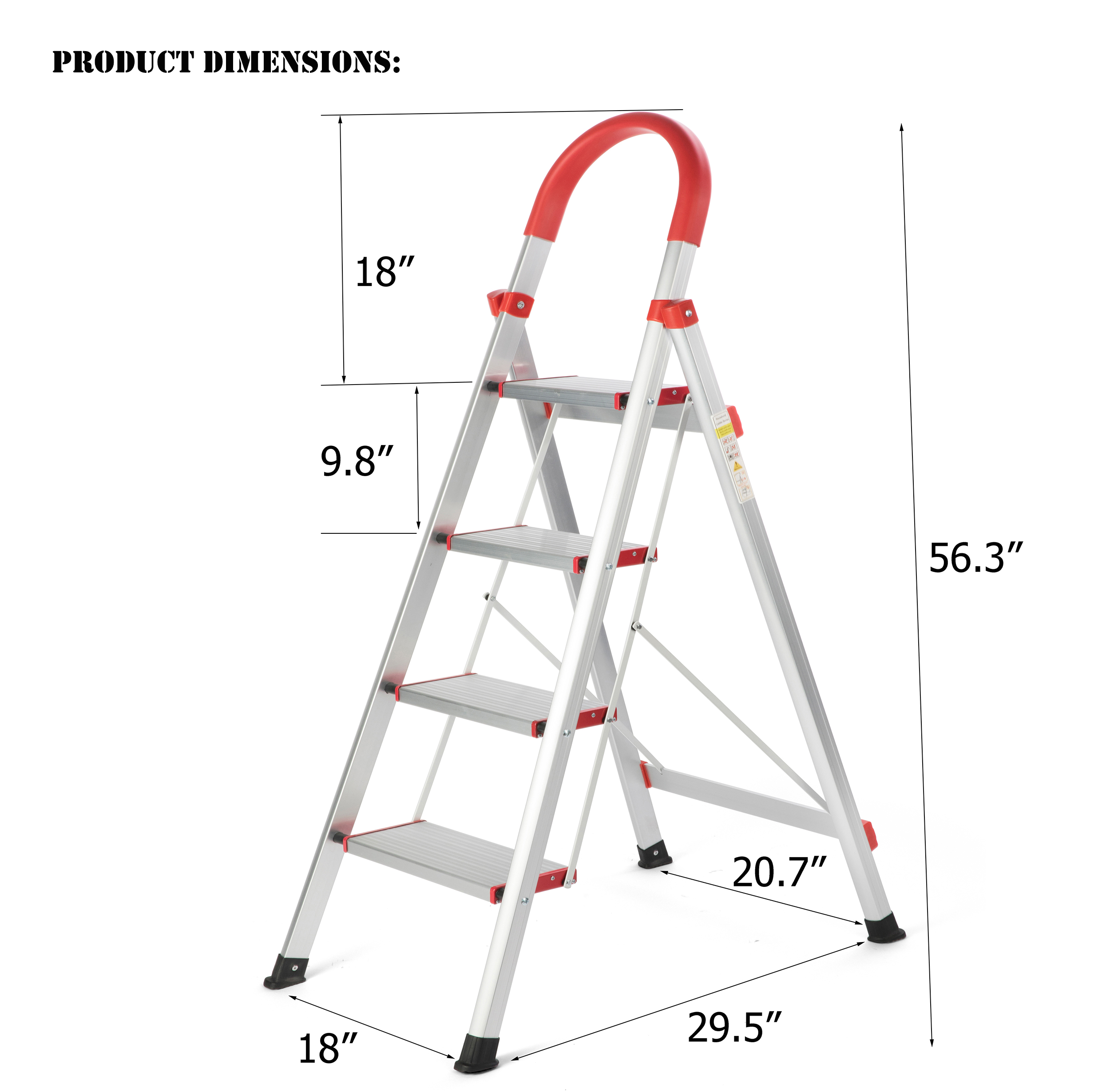 4 Step Ladder, Folding Step Stool with Anti-Slip Pedal and Tool Tray, Lightweight Aluminum Home Ladder for Home Kitchen Office