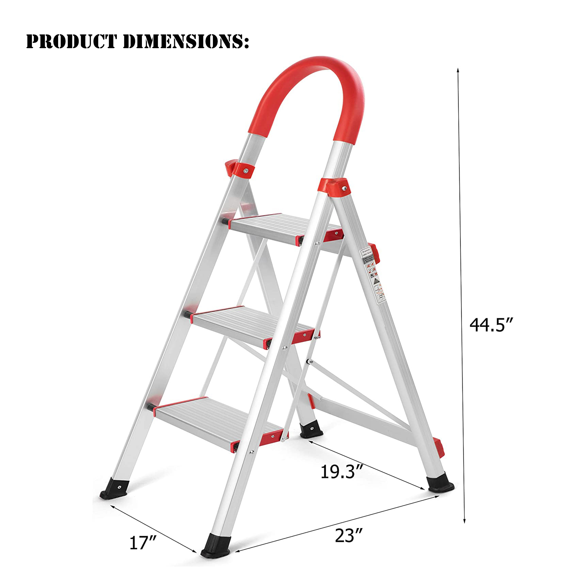 3 Step Ladder, Folding Step Stool with Anti-Slip Pedal and Tool Tray, Lightweight Aluminum Home Ladder for Home Kitchen Office