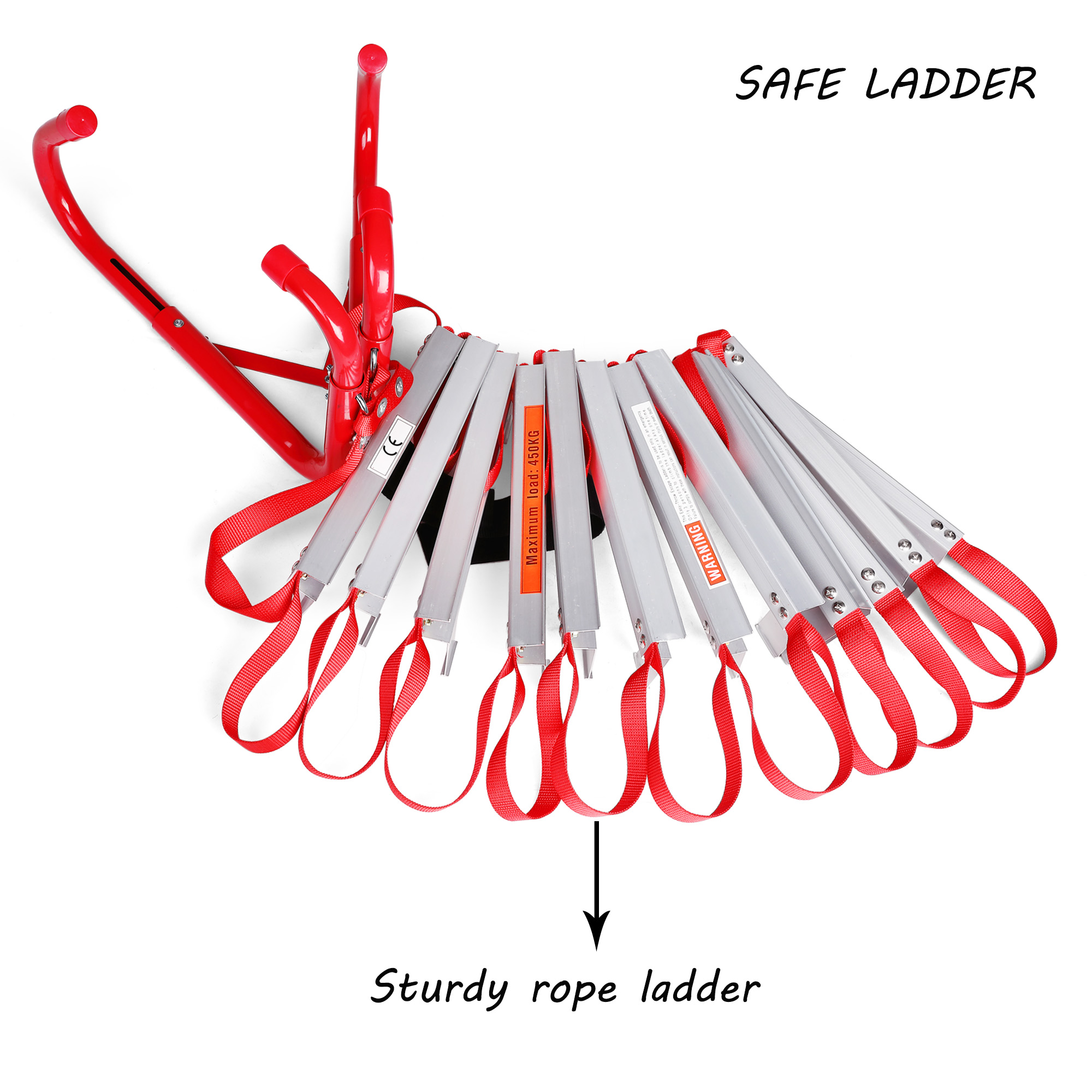 Emergency Escape Ladder Fire Ladder 2 Story Portable Safety Ladder with Anti-Slip Rungs, 15 Ft