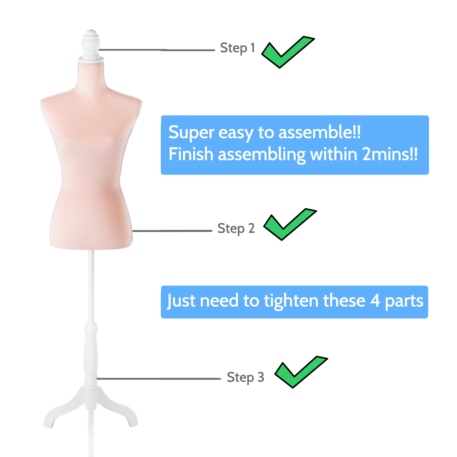 Female Dress Form Mannequin Torso Adjustable Height Mannequin Body with Tripod Stand for Clothing Dress Jewelry Display, Black