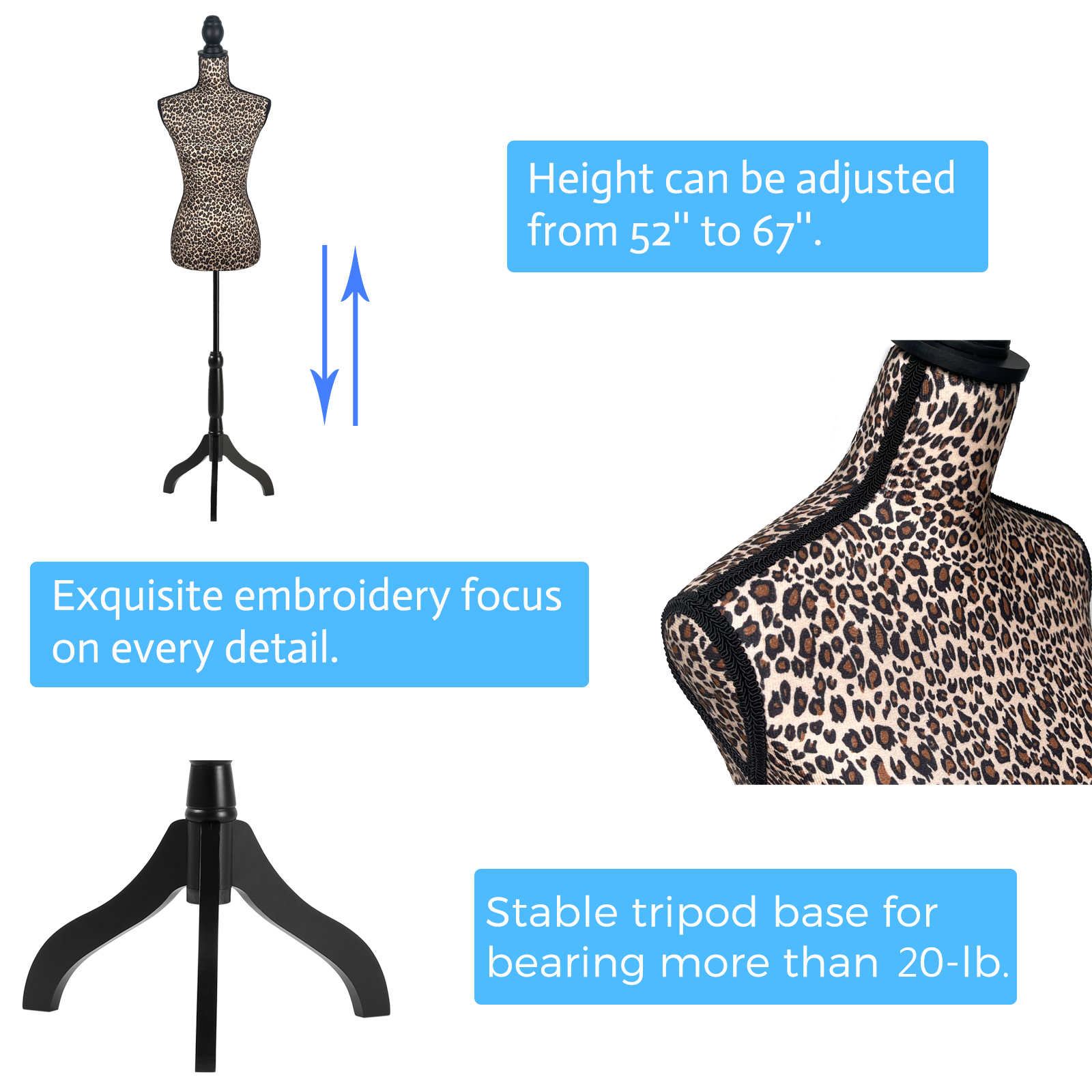 Female Dress Form Mannequin Torso Adjustable Height Mannequin Body with Tripod Stand for Clothing Dress Jewelry Display, Black