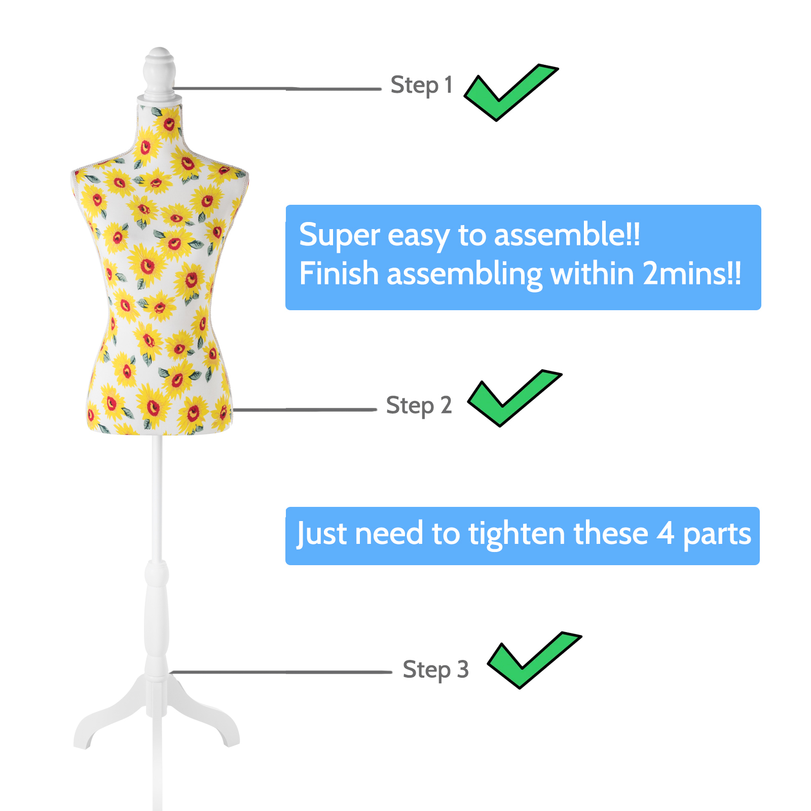 Female Dress Form Mannequin Torso Adjustable Height Mannequin Body with Tripod Stand for Clothing Dress Jewelry Display, Black