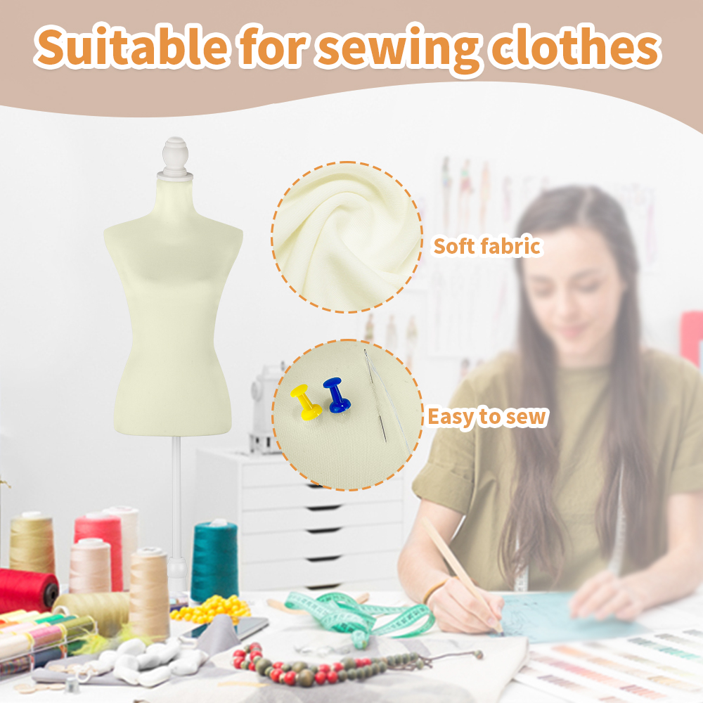 Female Dress Form Mannequin Torso White Mannequin Body with Beige Torso Cover and Adjustable Tripod Stand for Clothing Dress Jewelry Display