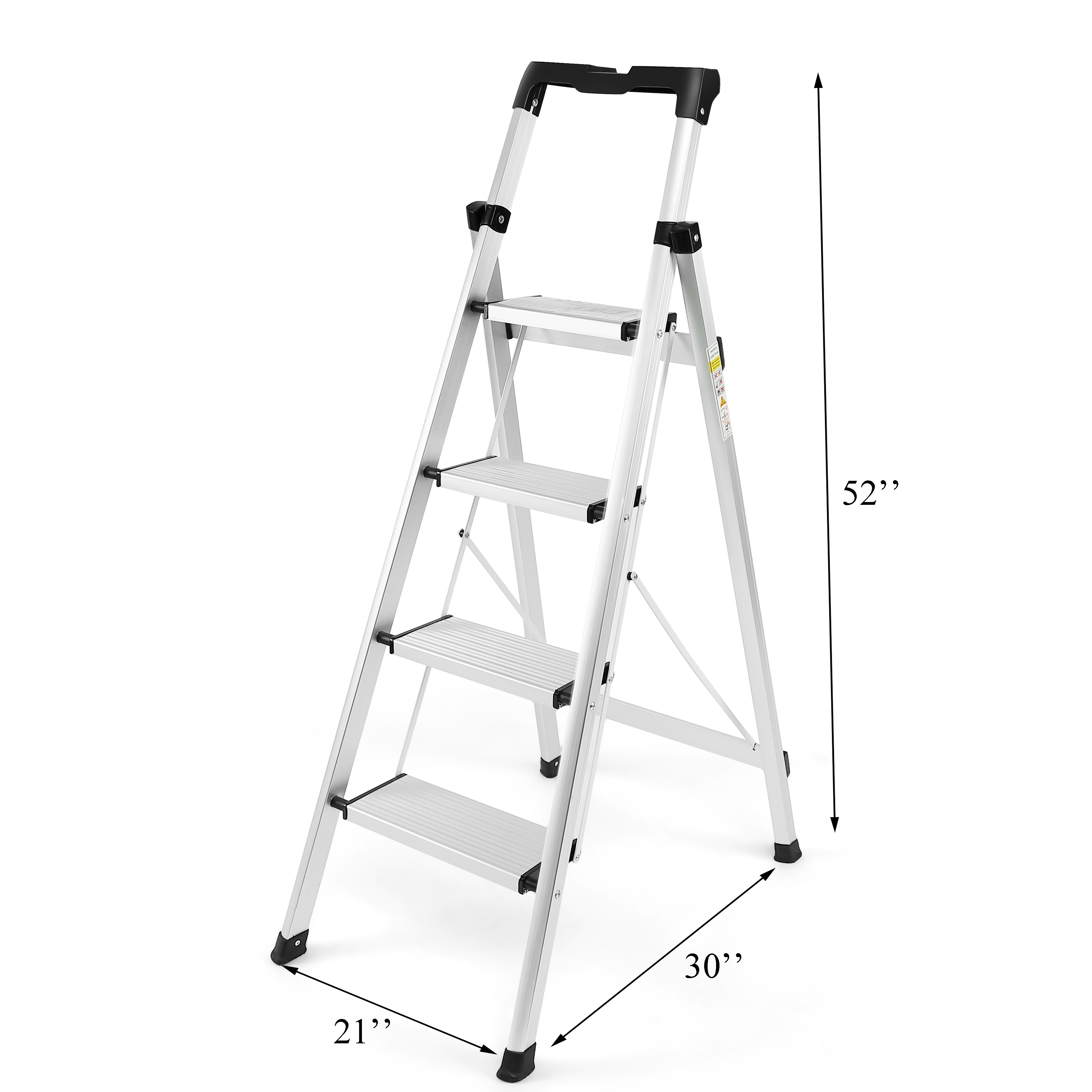 4 Step Ladder, Folding Step Stool with Anti-Slip Pedal and Tool Tray, Lightweight Aluminum Home Ladder for Home Kitchen Office