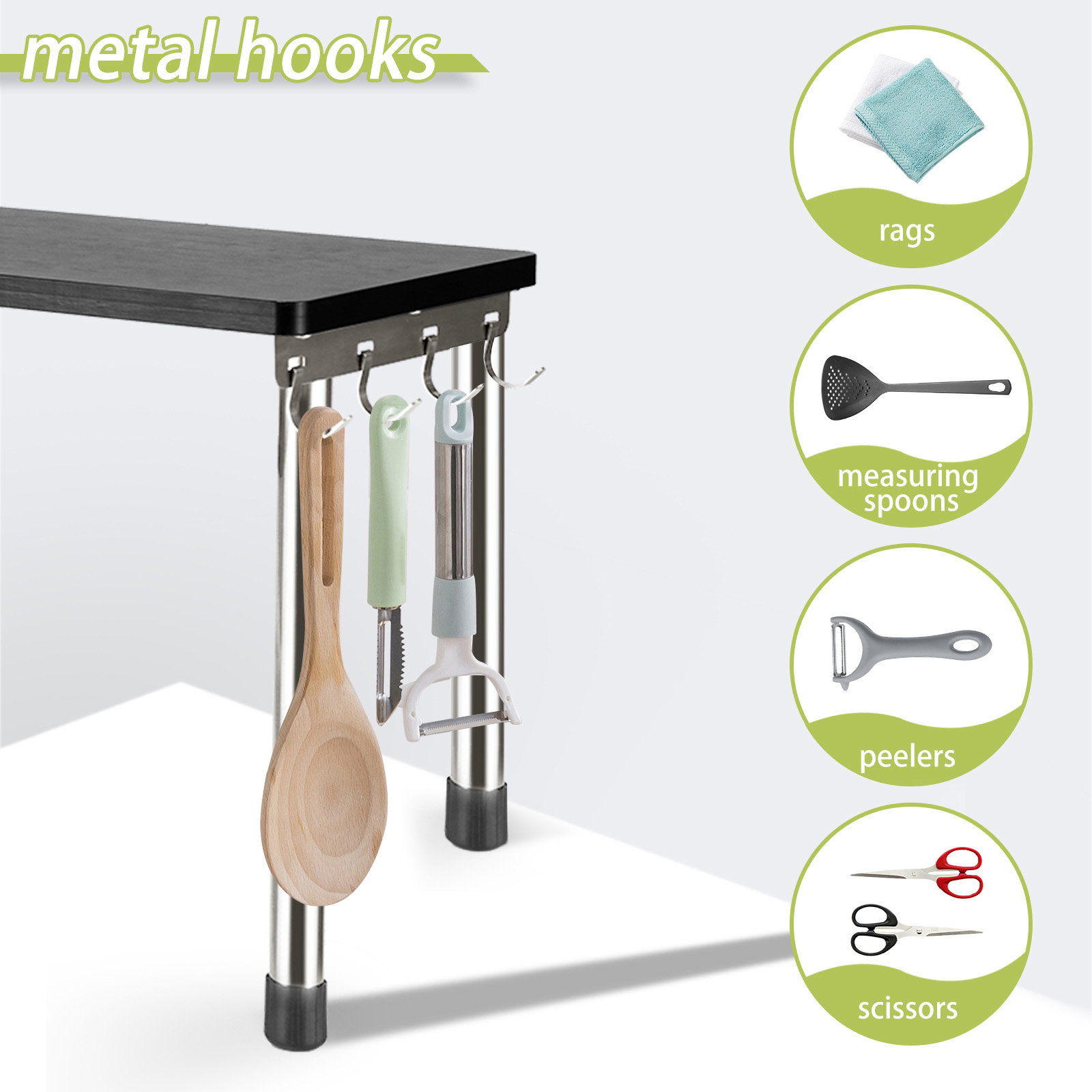 HYNAWIN 3 Tier Corner Shelf Bamboo & Metal Storage Spice Rack-Desk Bookshelf Display Shelves Space Saving Organizer -Adjustable Rack for Kitchen,Bedroom, Office-Creative Home Décor with Hooks