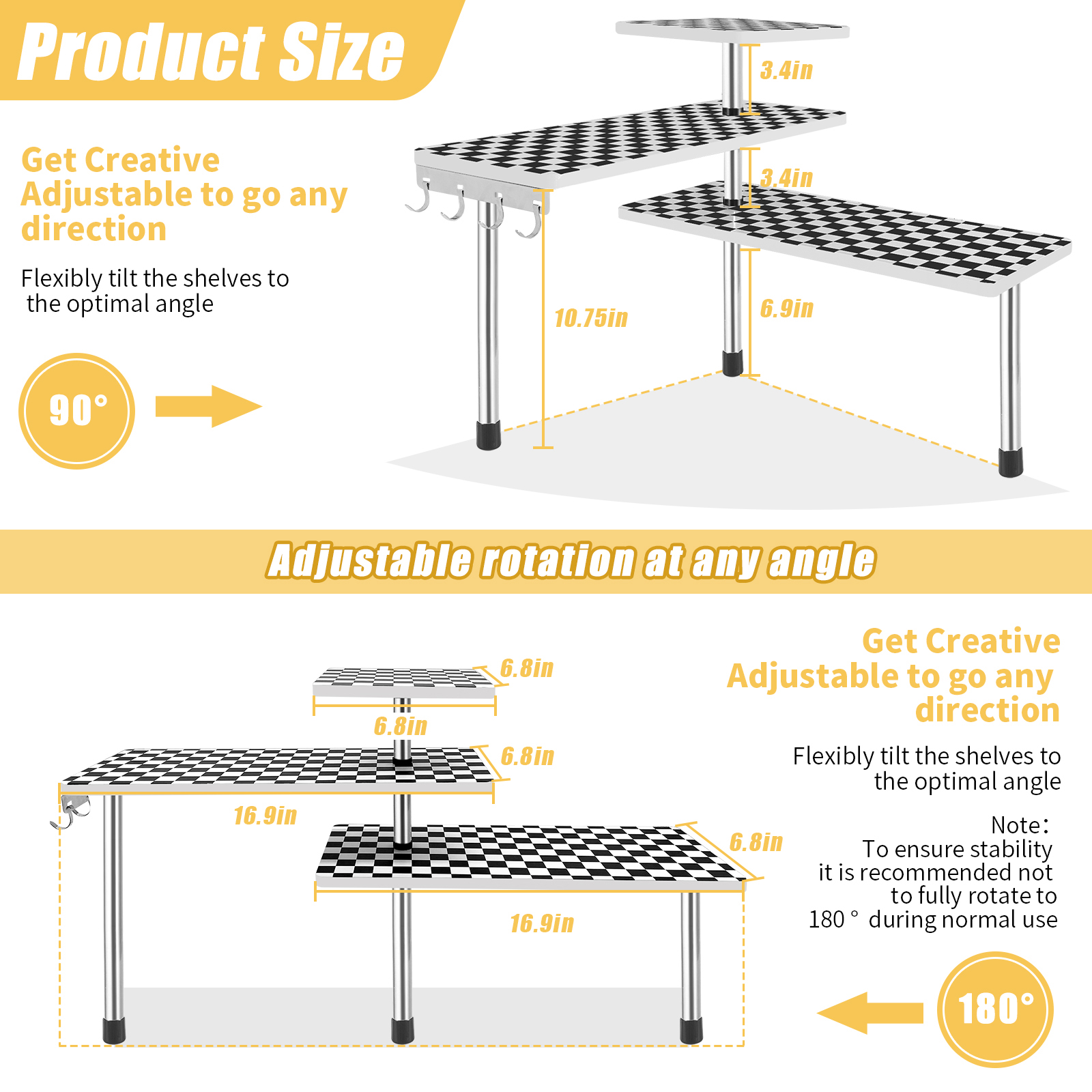 HYNAWIN 3 Tier Corner Shelf Bamboo & Metal Storage Spice Rack-Desk Bookshelf Display Shelves Space Saving Organizer 