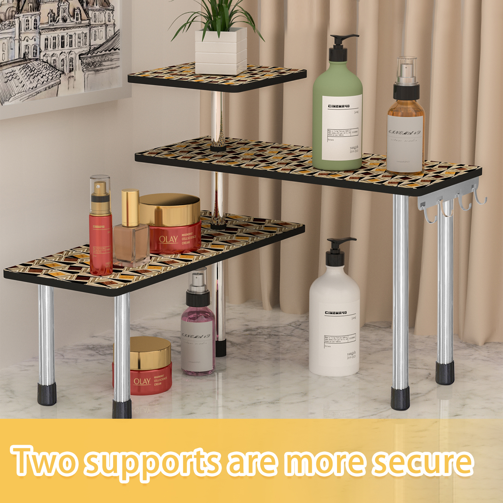 HYNAWIN 3 Tier Corner Shelf Bamboo & Metal Storage Spice Rack-Desk Bookshelf Display Shelves Space Saving Organizer
