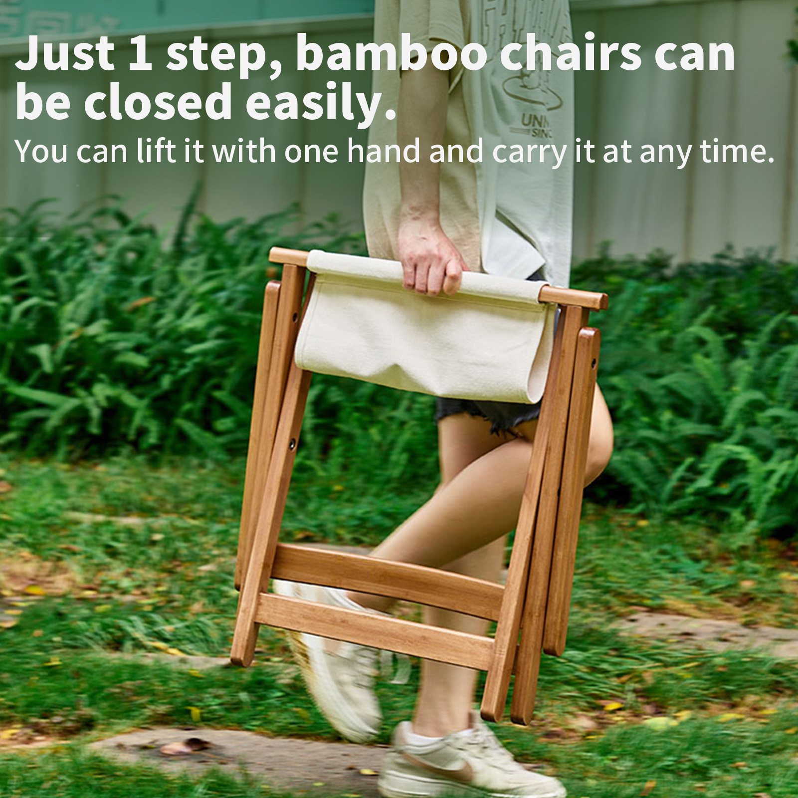 HYNAWIN Folding Camping Chair, Portable Stool for Indoor and Outdoor Use, Bamboo Chair with Canvas Seat Surface, Folding Chair for Camping, Hiking and Fishing