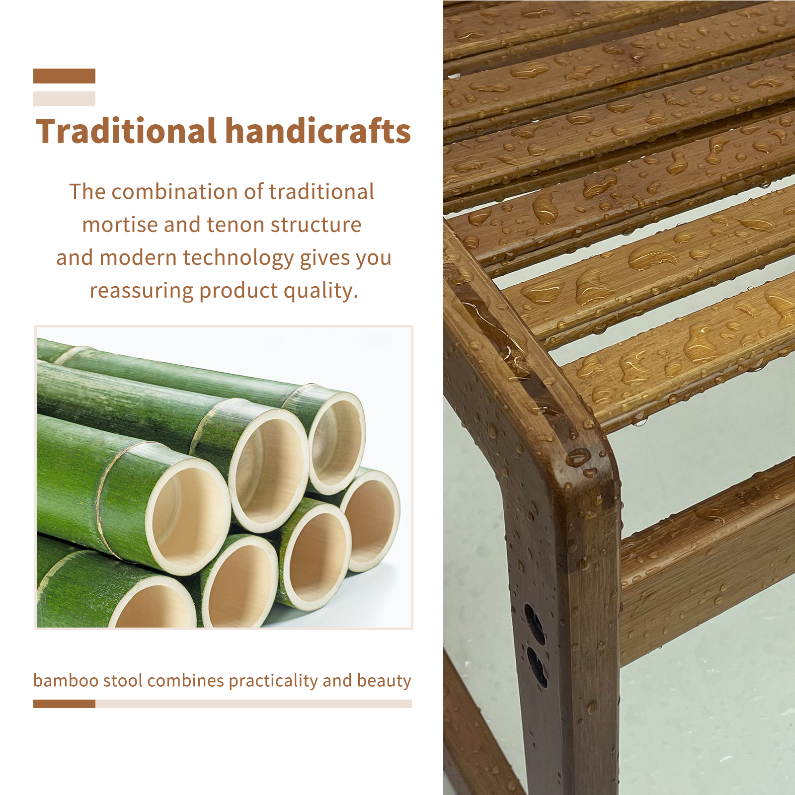 HYNAWIN Small Short Stool, Handcrafted Bamboo Slatted Stool , Square Step Stool  for Kids,  Shoe Changing Stool , 11.8" Low Stool for Kitchen, Bathroom, Bedroom and Porch 