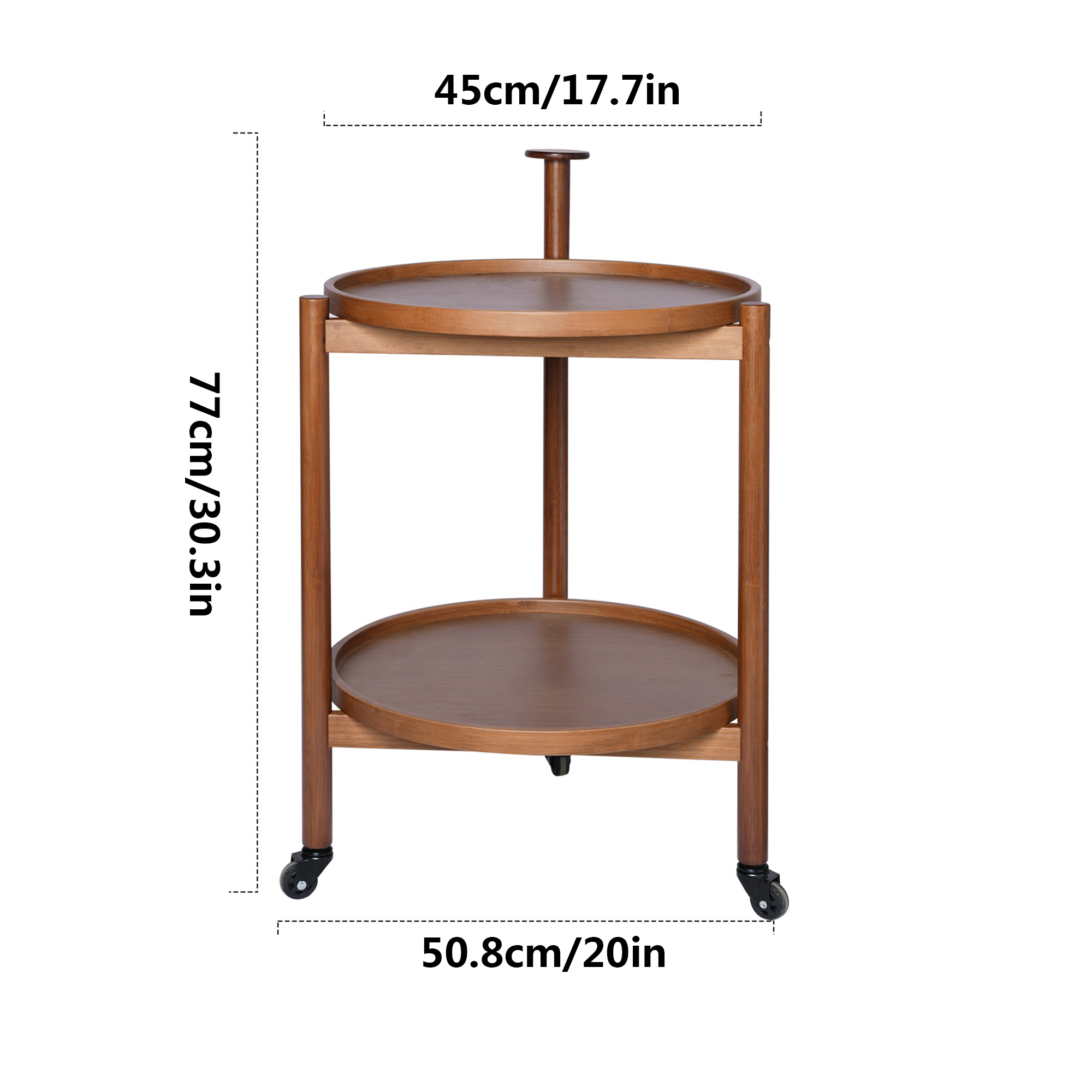 Rolling End Table Bar Cart with 2 Tier, Storage Coffee Table, with Shelf,Handle and Wheel, Modern Style for Living Room, Kitchen, and Office