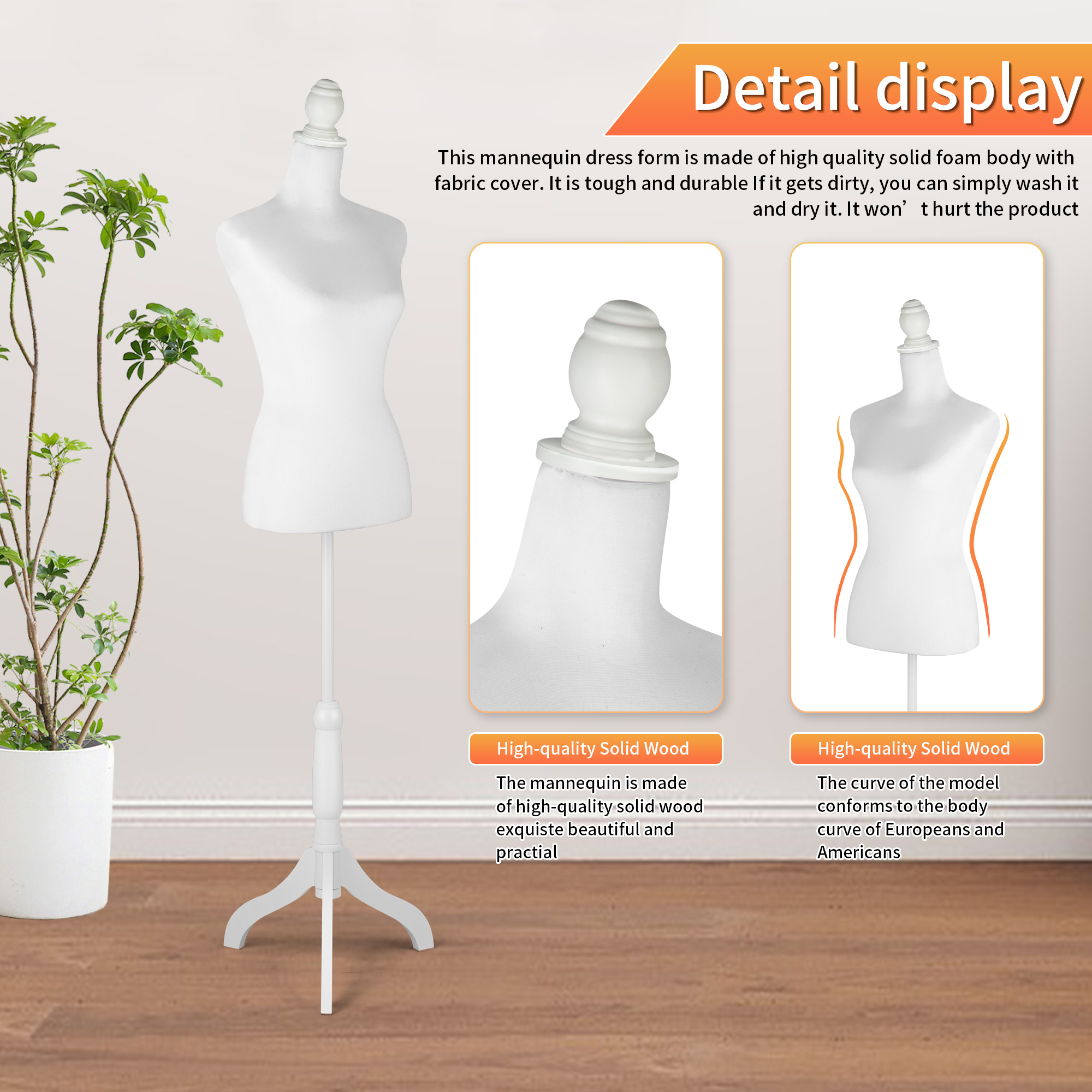 Female Dress Form Mannequin Torso Adjustable Height Mannequin Body with Tripod Stand for Clothing Dress Jewelry Display, Black