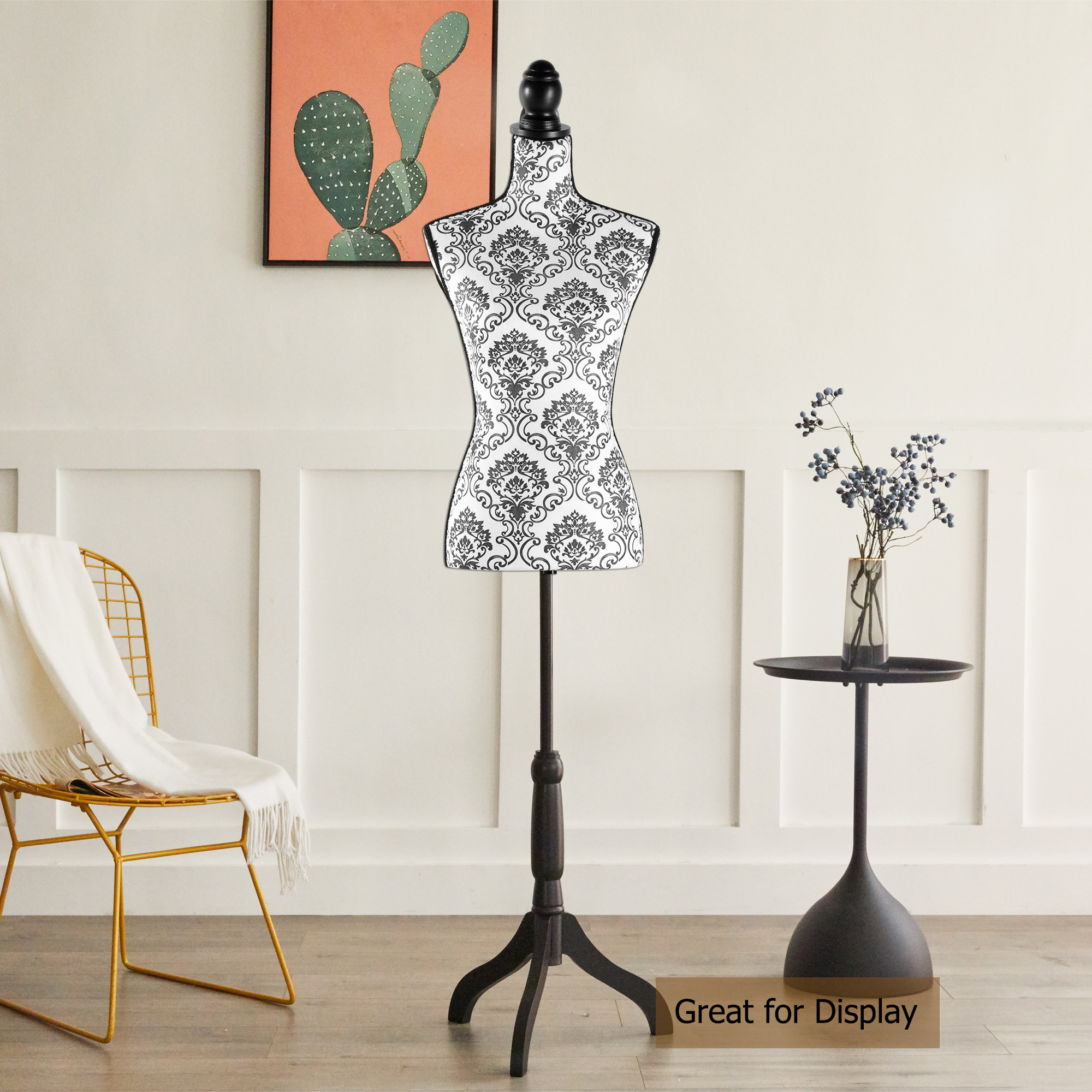 Female Dress Form Mannequin Torso Adjustable Height Mannequin Body with Tripod Stand for Clothing Dress Jewelry Display, Black