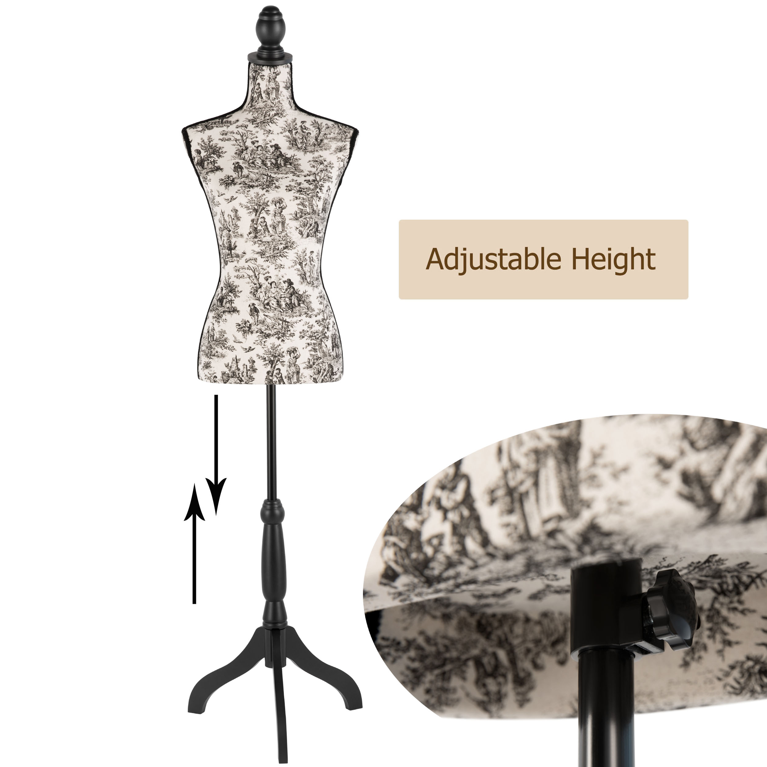 Female Dress Form Mannequin Torso Adjustable Height Mannequin Body with Tripod Stand for Clothing Dress Jewelry Display, Black