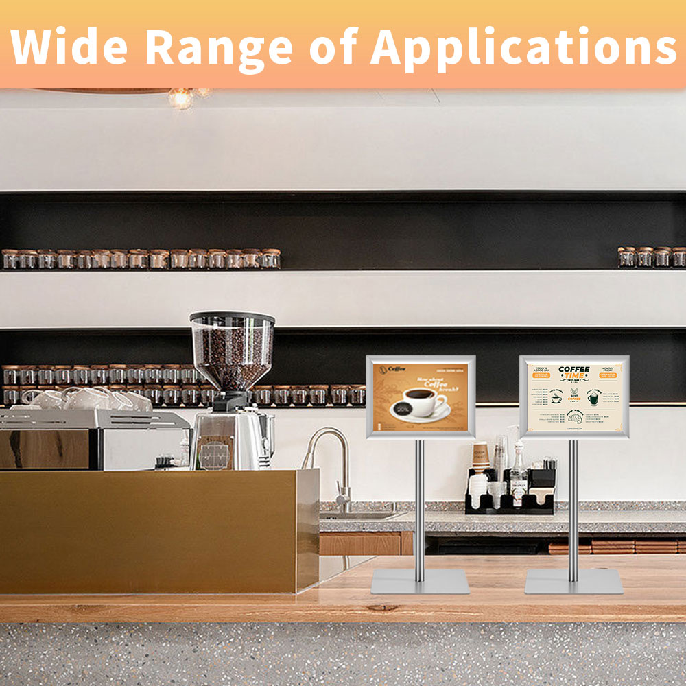 HYNAWIN Adjustable Floor Sign Stand Heavy Duty Pedestal Sign Holder Stand, Poster Stand with Aluminum Snap Open Frame for 8.5x11 Inches, Both Vertical and Horizontal View Sign Displayed,Grey