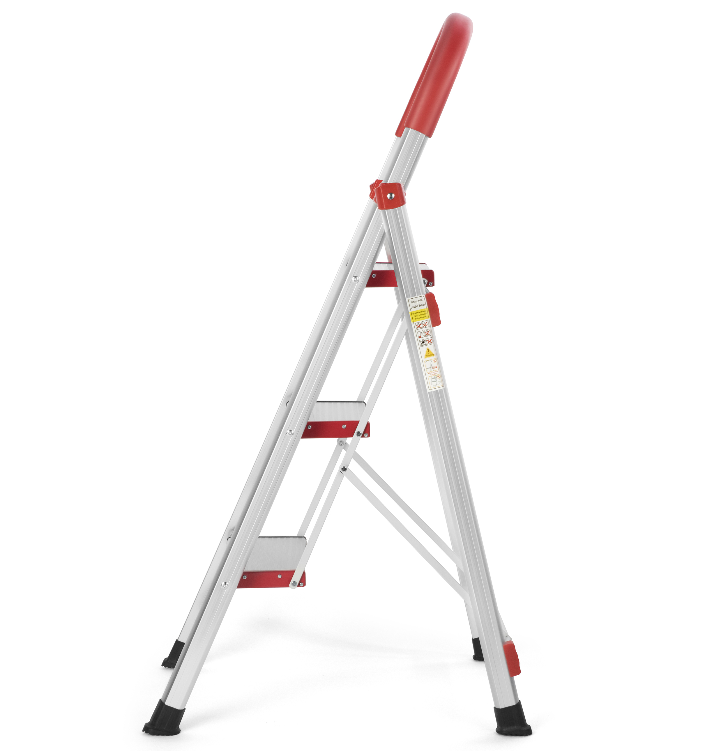 3 Step Ladder, Folding Step Stool with Anti-Slip Pedal and Tool Tray, Lightweight Aluminum Home Ladder for Home Kitchen Office