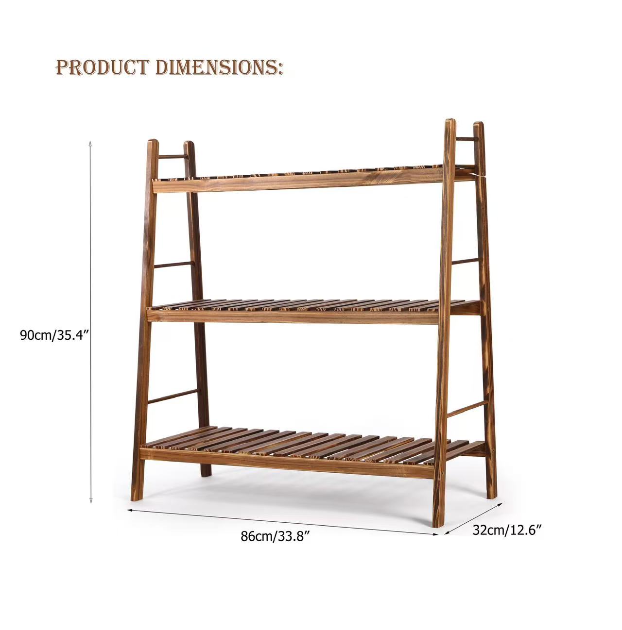 Wood Plant Stands, 3 Tiers Plant Rack, Carbonized Plant Holder, Vertical Tiered Plant Ladder Shelf, Indoor Outdoor Display Rack for Patio Garden Balcony Yard