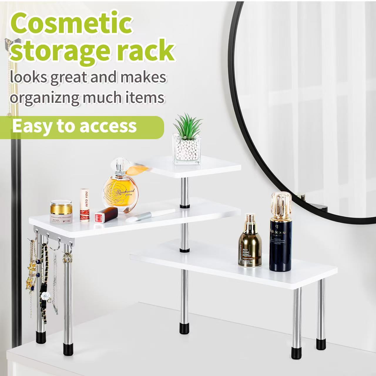 HYNAWIN 3 Tier Corner Shelf Bamboo & Metal Storage Spice Rack-Desk Bookshelf Display Shelves Space Saving Organizer -Adjustable Rack for Kitchen,Bedroom, Office-Creative Home Décor with Hooks