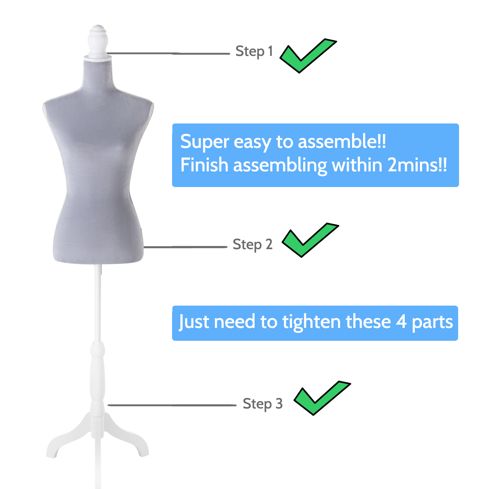 Female Dress Form Mannequin Torso Adjustable Height Mannequin Body with Tripod Stand for Clothing Dress Jewelry Display, Black