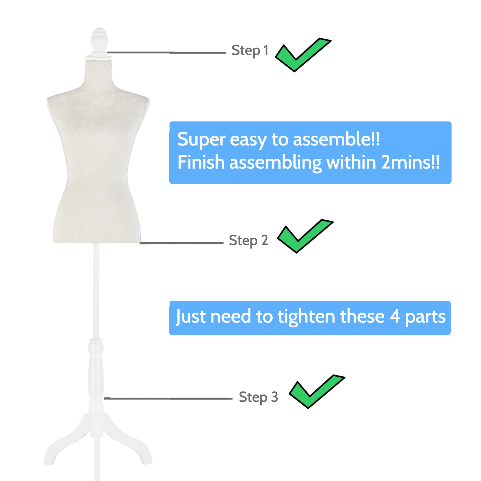 Female Dress Form Mannequin Torso Adjustable Height Mannequin Body with Tripod Stand for Clothing Dress Jewelry Display, Black