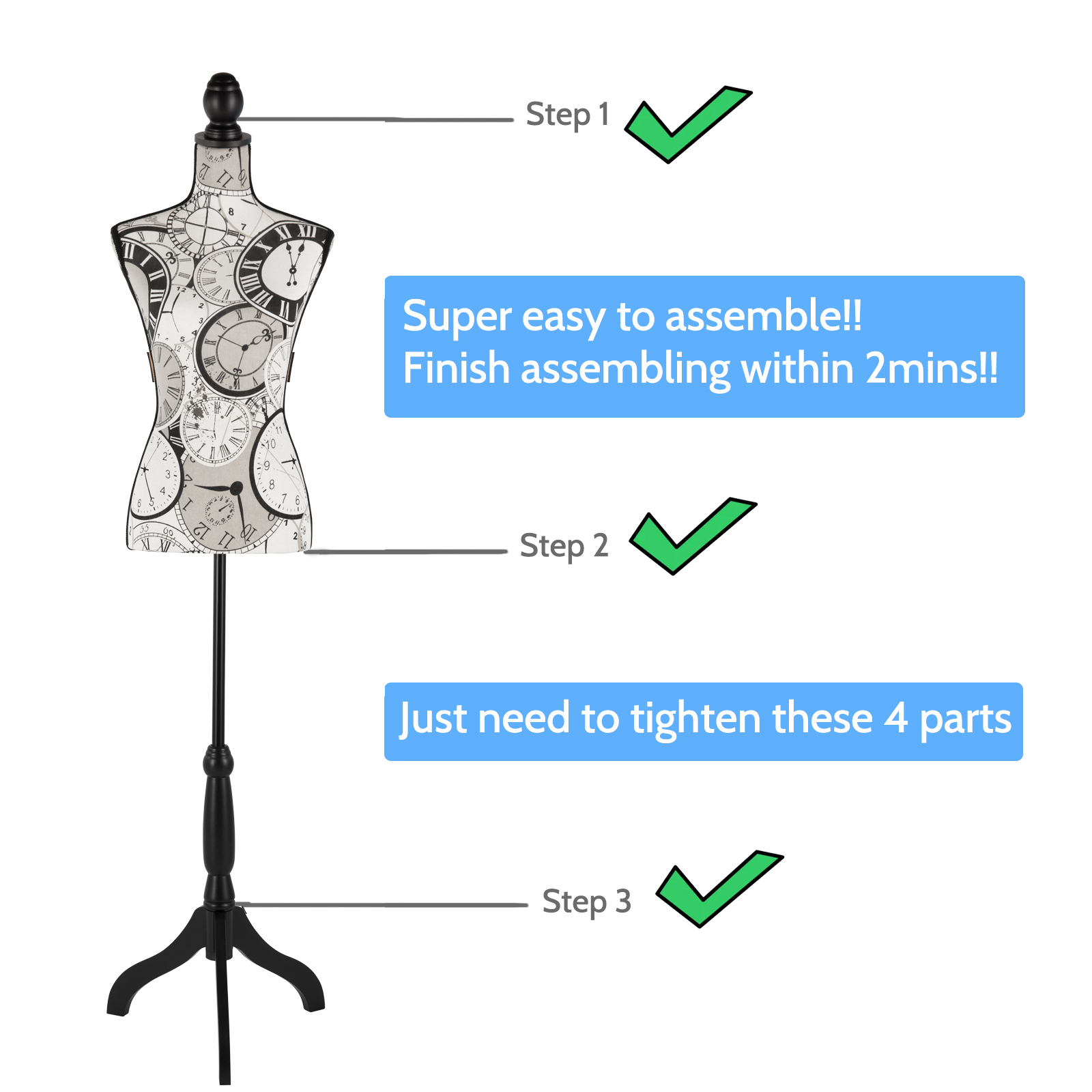 Female Dress Form Mannequin Torso Adjustable Height Mannequin Body with Tripod Stand for Clothing Dress Jewelry Display, Black