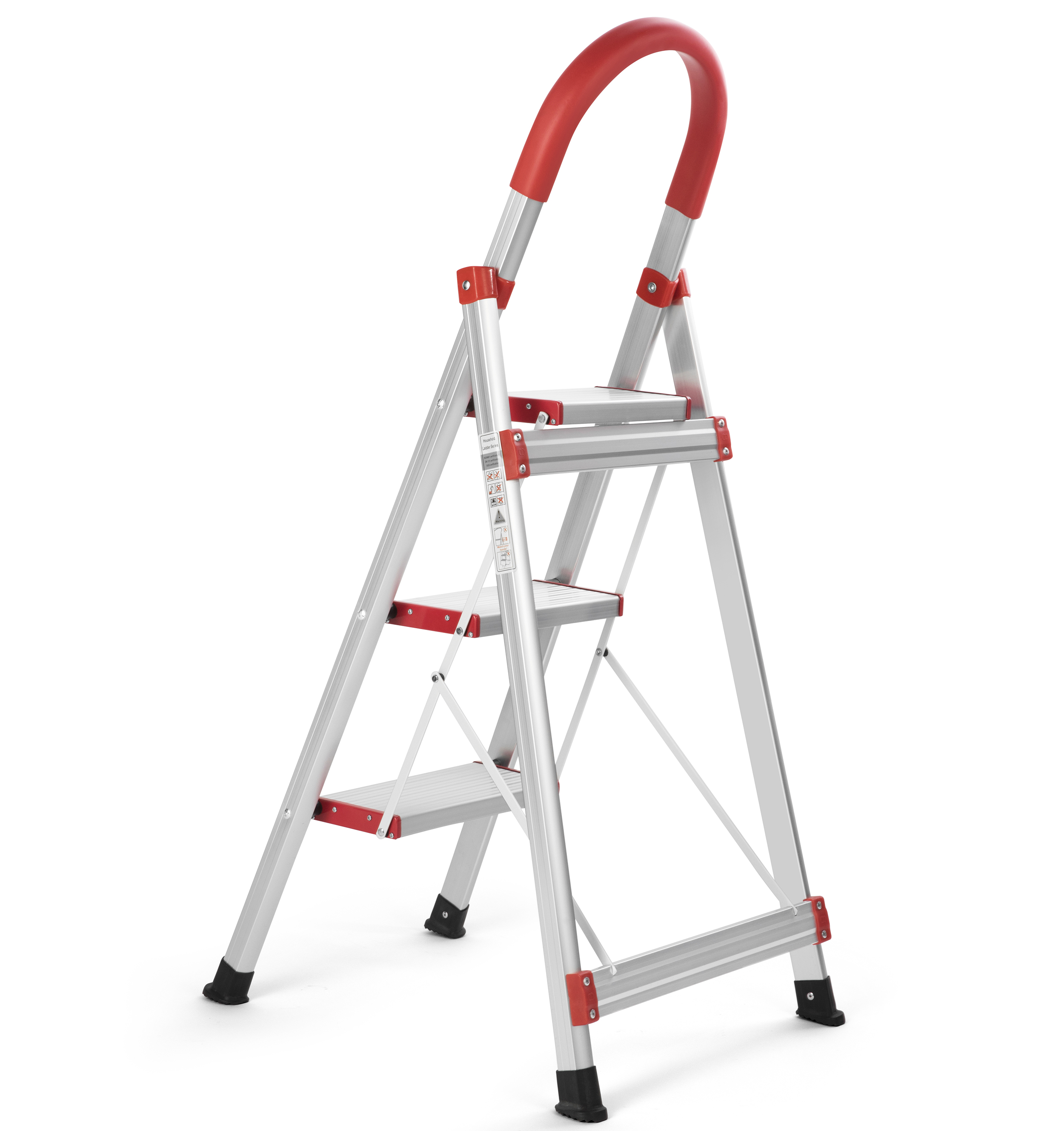 3 Step Ladder, Folding Step Stool with Anti-Slip Pedal and Tool Tray, Lightweight Aluminum Home Ladder for Home Kitchen Office