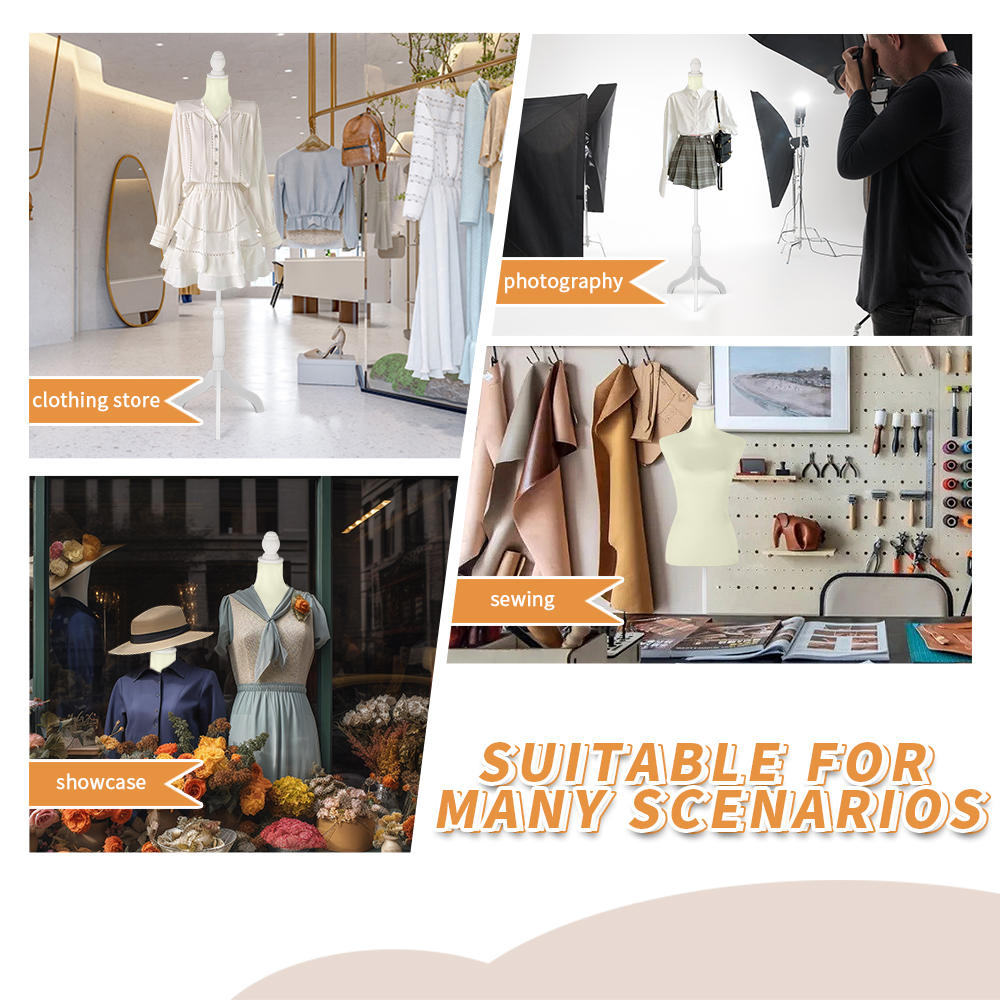 Female Dress Form Mannequin Torso White Mannequin Body with Beige Torso Cover and Adjustable Tripod Stand for Clothing Dress Jewelry Display