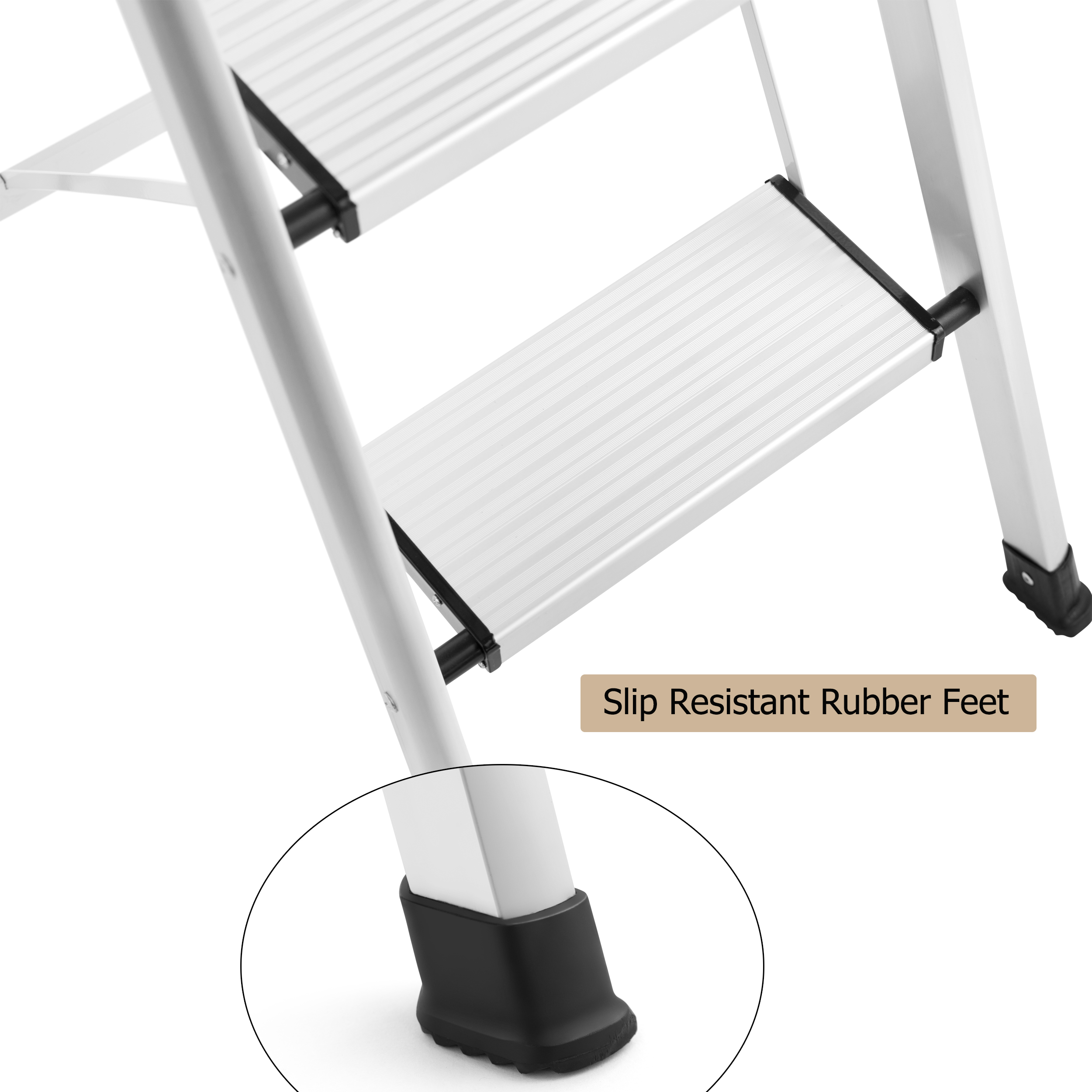 4 Step Ladder, Folding Step Stool with Anti-Slip Pedal and Tool Tray, Lightweight Aluminum Home Ladder for Home Kitchen Office