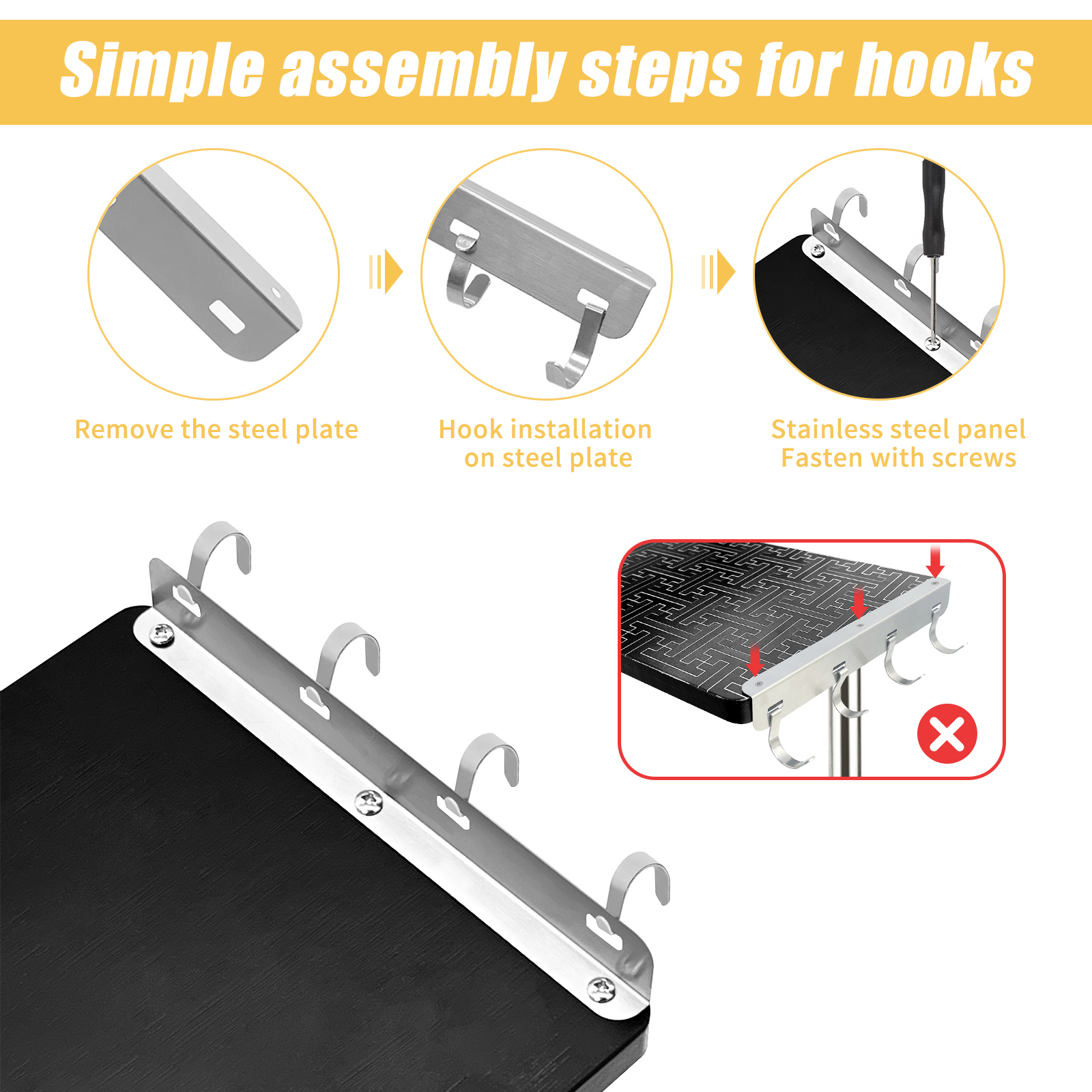 HYNAWIN 3-Tier Countertop Organizer Corner Shelves, Movable Corner Shelf, Corner Shelf Organizer with Hooks, for Kitchen, Bathroom Counter, Dresser Table, Office, Geometric