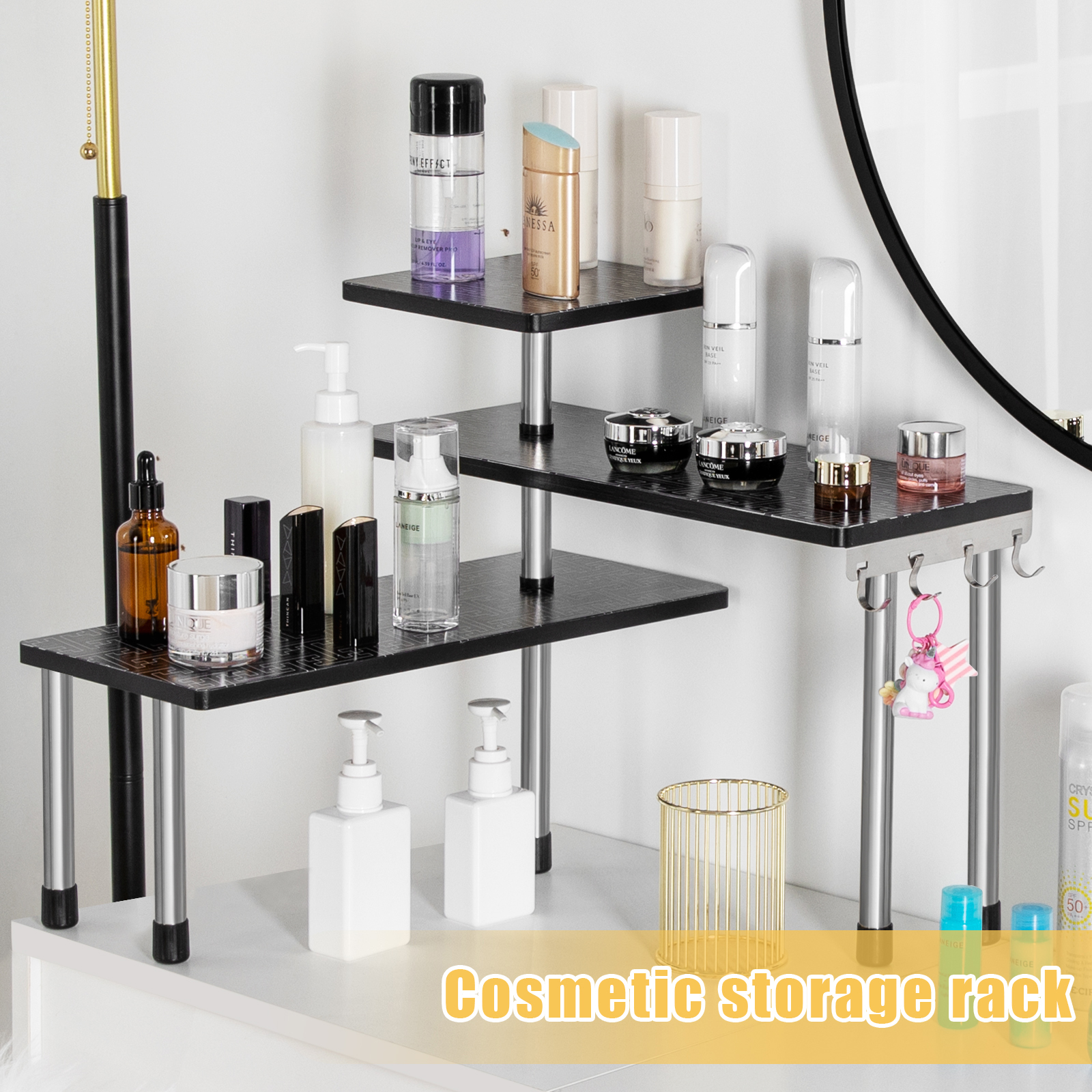 HYNAWIN 3 Tier Corner Shelf Bamboo & Metal Storage Spice Rack-Desk Bookshelf Display Shelves Space Saving Organizer -Adjustable Rack for Kitchen,Bed Room, Office-Best Home Décor (Upgraded Shelf)