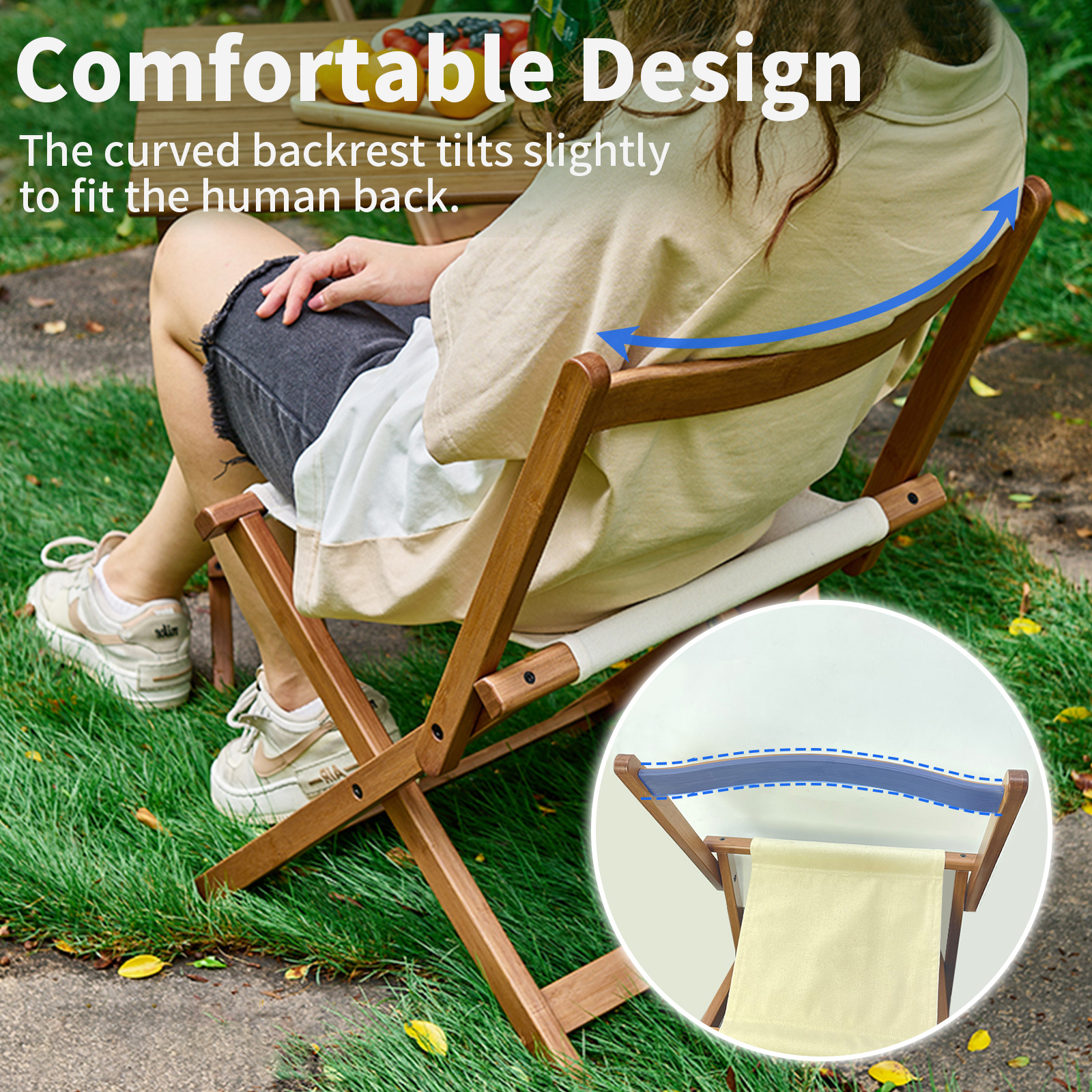 HYNAWIN Folding Camping Chair, Portable Stool for Indoor and Outdoor Use, Bamboo Chair with Canvas Seat Surface, Folding Chair for Camping, Hiking and Fishing