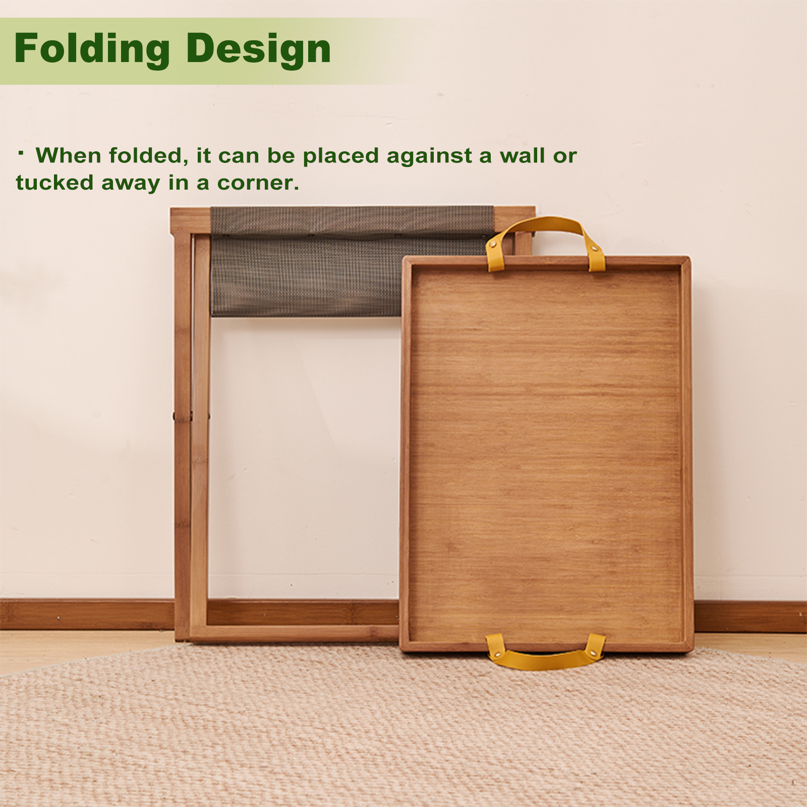 Portable Side Table,Folding Bamboo Breakfast and Snack Tray Table with Handle,Portable Camping Table